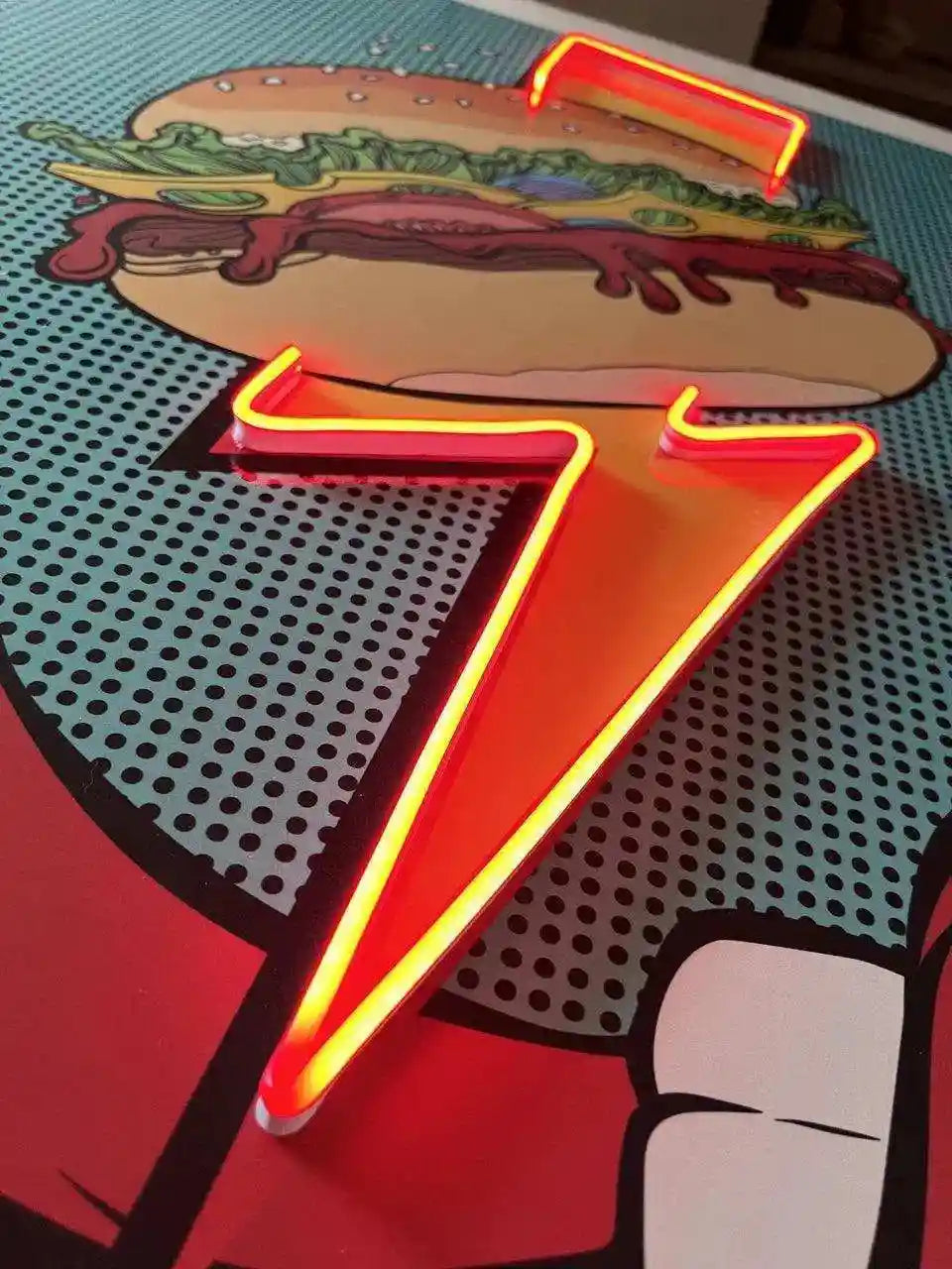 Burger Neon LED Metal Poster â Retro Diner & Foodie Wall Art - TURTLEWINGS