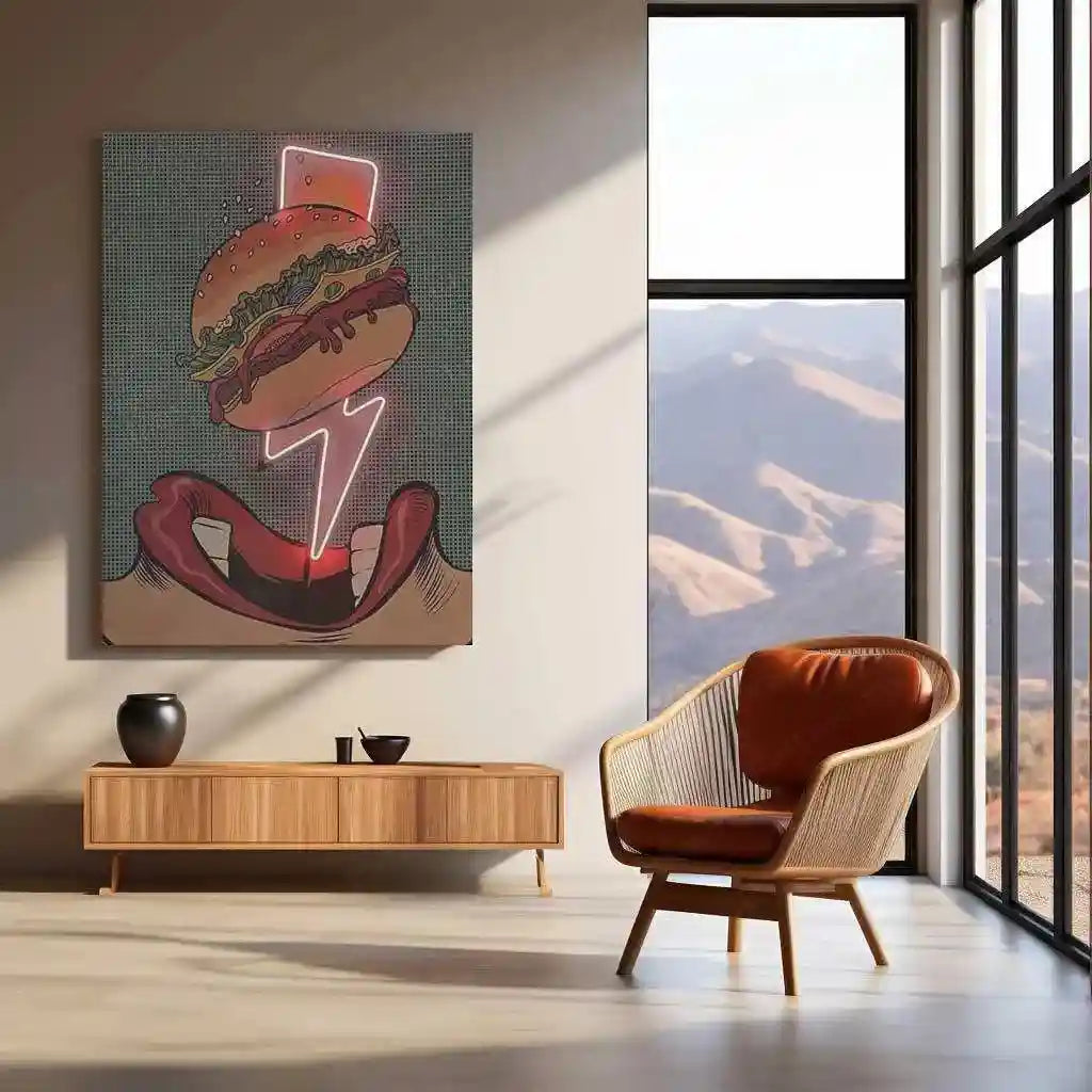 Burger Neon LED Metal Poster â Retro Diner & Foodie Wall Art - TURTLEWINGS