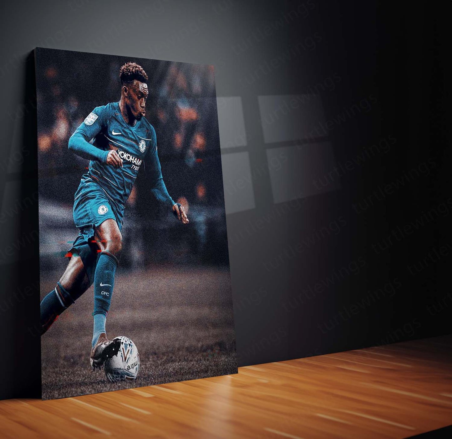 Callum Hudson-Odoi Chelsea Dribble Glitch – Metal Frame | Dynamic Glitch Art Football Poster - TURTLEWINGS