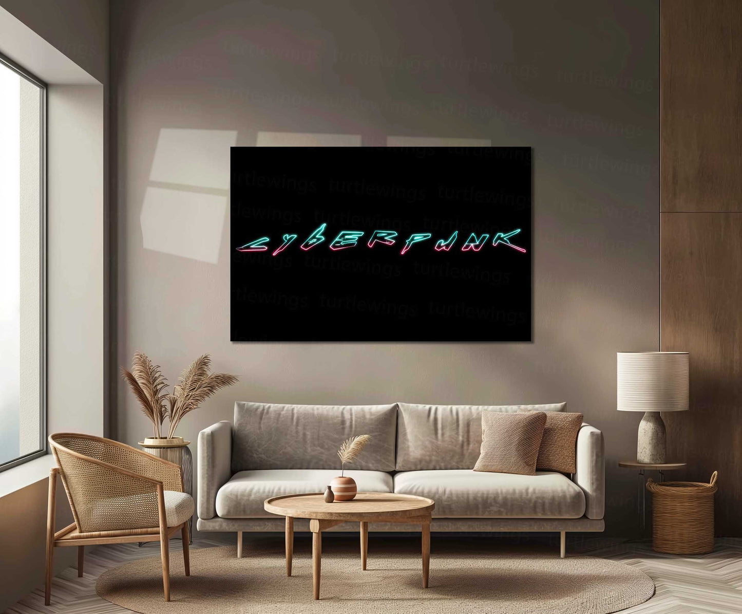 Cyberpunk Neon Typography – Metal Frame | Futuristic Glowing Text Wall Art | Bold Urban Sci-Fi Decor - TURTLEWINGS