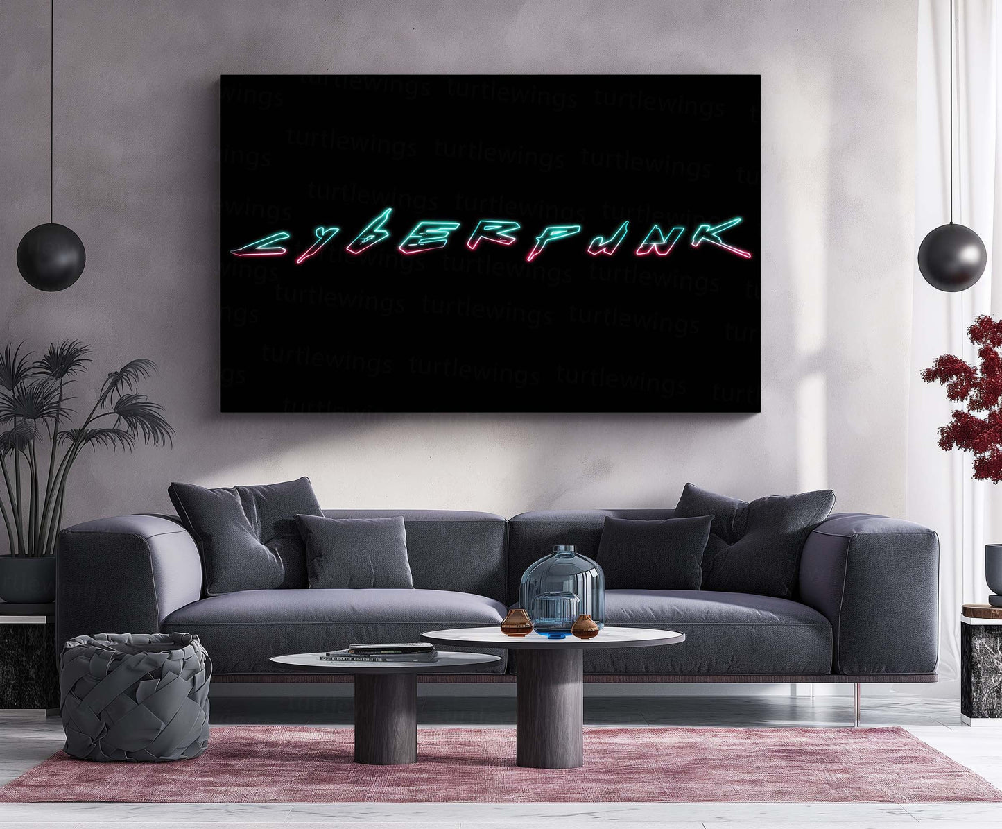 Cyberpunk Neon Typography – Metal Frame | Futuristic Glowing Text Wall Art | Bold Urban Sci-Fi Decor - TURTLEWINGS
