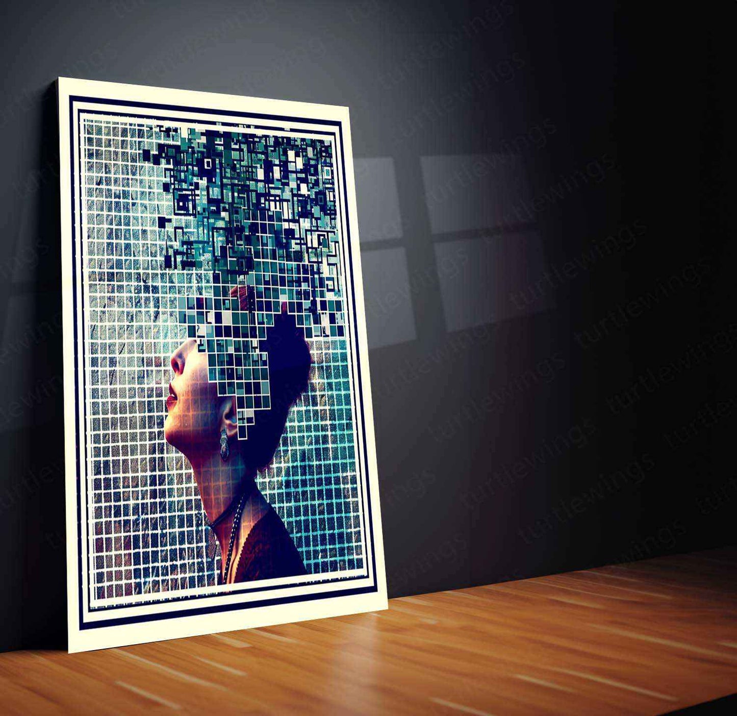 DeBernest Pixel Art Metal Poster – Abstract Woman’s Profile in Rough Grid Pixels - TURTLEWINGS