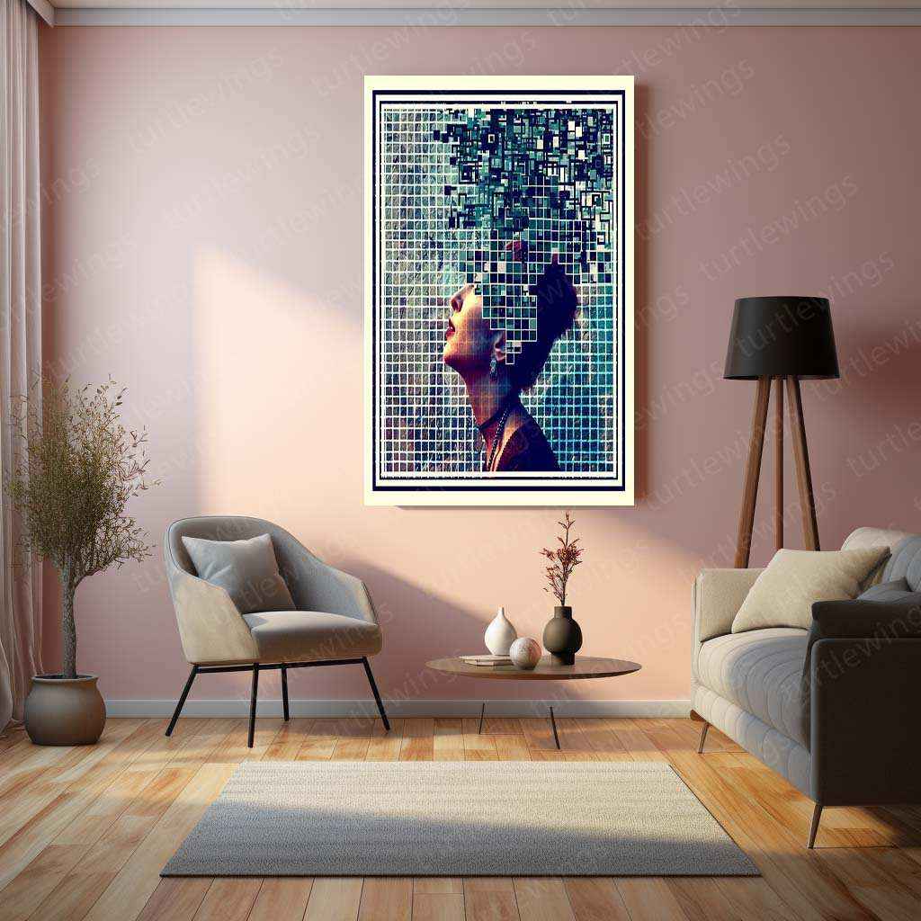 DeBernest Pixel Art Metal Poster – Abstract Woman’s Profile in Rough Grid Pixels - TURTLEWINGS