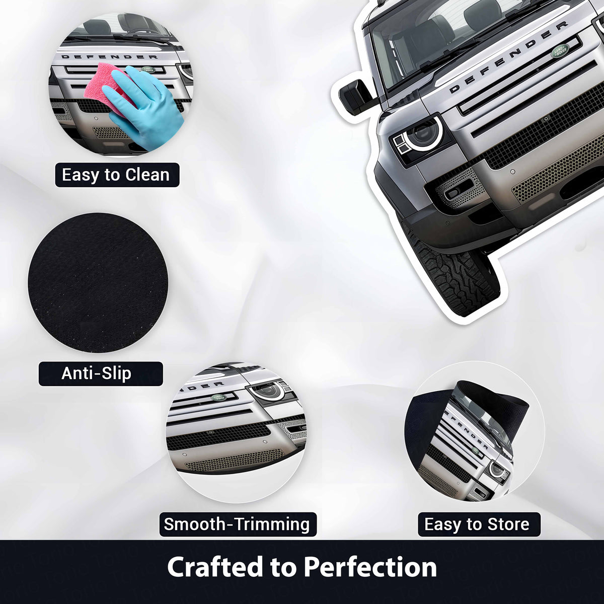 Land Rover Defender Floor Mat | Anti-Slip 3mm Absorbent Car-Style Flat Rug | Easy Clean Waterproof Designer Mat for Home & Garage