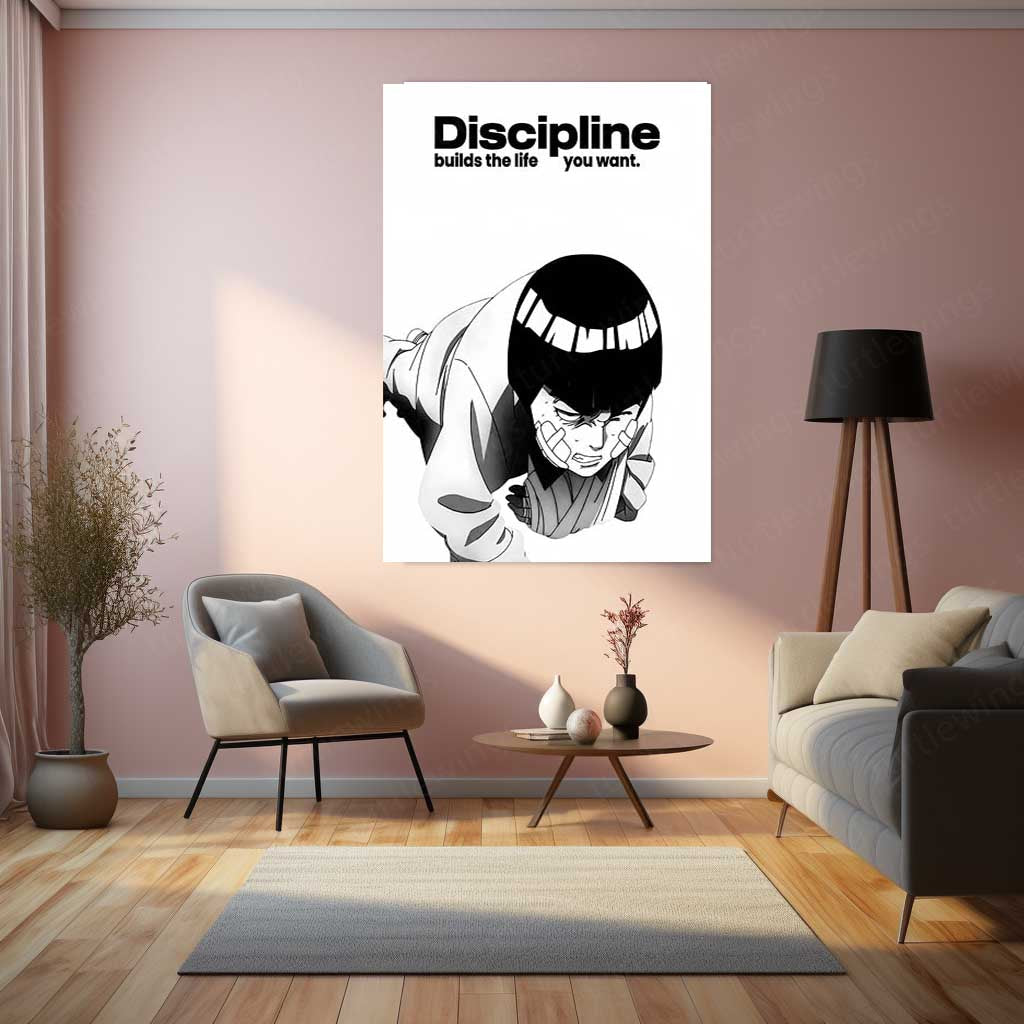 Anime Metal Poster | Rock Lee – Discipline Metal Poster Anime Training Wall Art | Hard Work Motivation Metal Frame