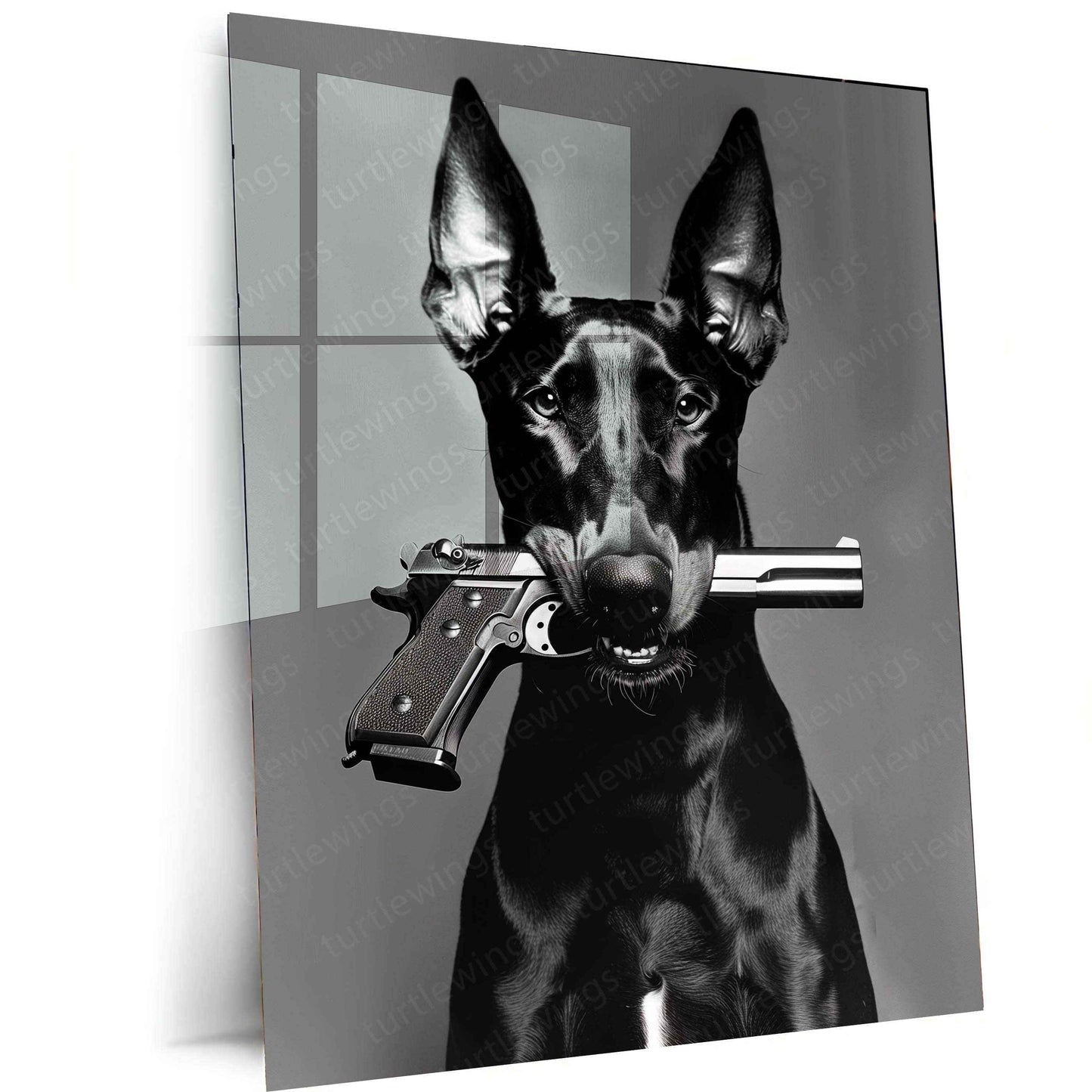 Dog with Gun Metal Poster – Bold and Unique Animal Art | Powerful Graphic Decor - TURTLEWINGS