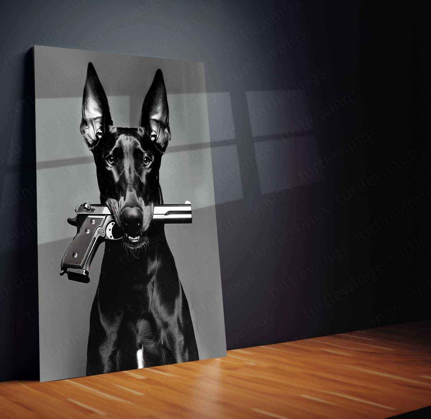 Dog with Gun Metal Poster – Bold and Unique Animal Art | Powerful Graphic Decor - TURTLEWINGS