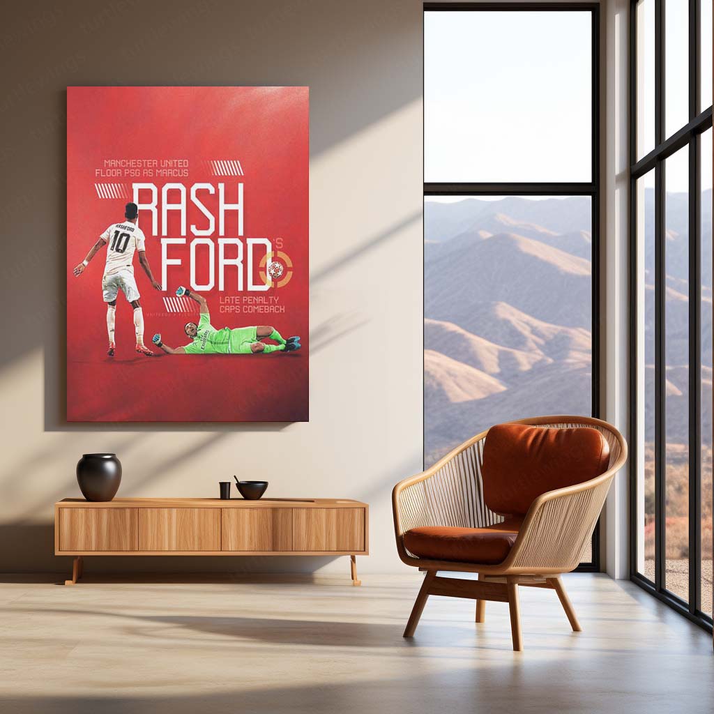 Marcus Rashford – Manchester United vs PSG Comeback Moment – Metal Frame | Iconic UCL Night Wall Art - TURTLEWINGS