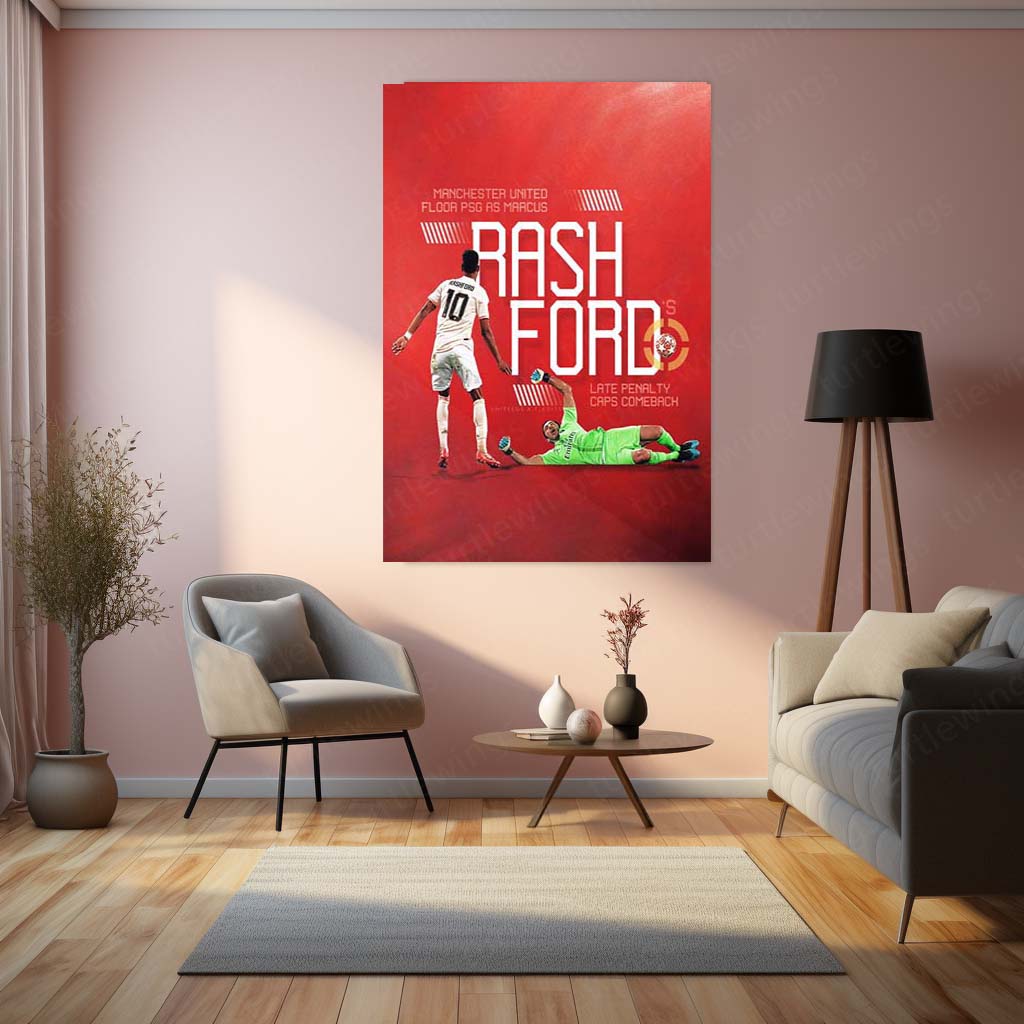 Marcus Rashford – Manchester United vs PSG Comeback Moment – Metal Frame | Iconic UCL Night Wall Art - TURTLEWINGS