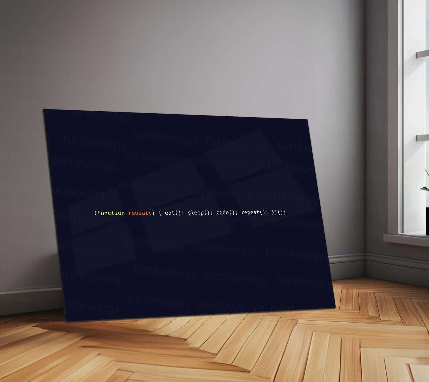 Eat Sleep Code Repeat – Coding Metal Frame | Developer Wall Art | Geeky Programmer Quote Poster in Minimal Tech Style - TURTLEWINGS