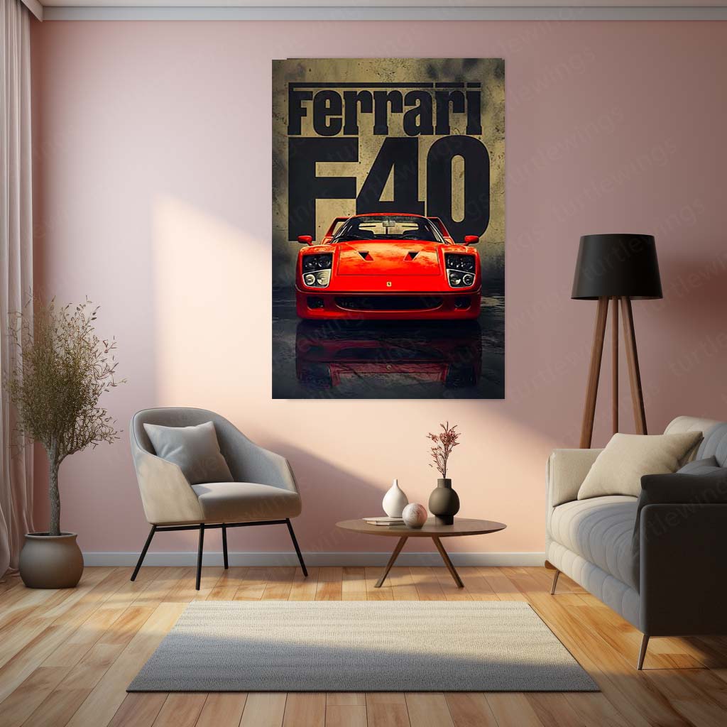 Ferrari F40 Front View Metal Poster | Iconic Supercar Wall Art