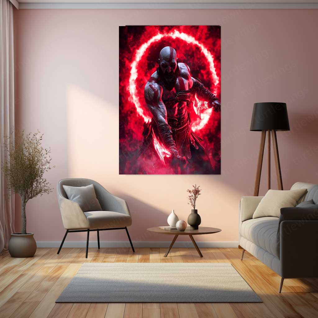 Game Metal Poster | Kratos – Rage Unleashed Metal Poster God of War Inspired Wall Art | Spartan Warrior Gaming Metal Frame