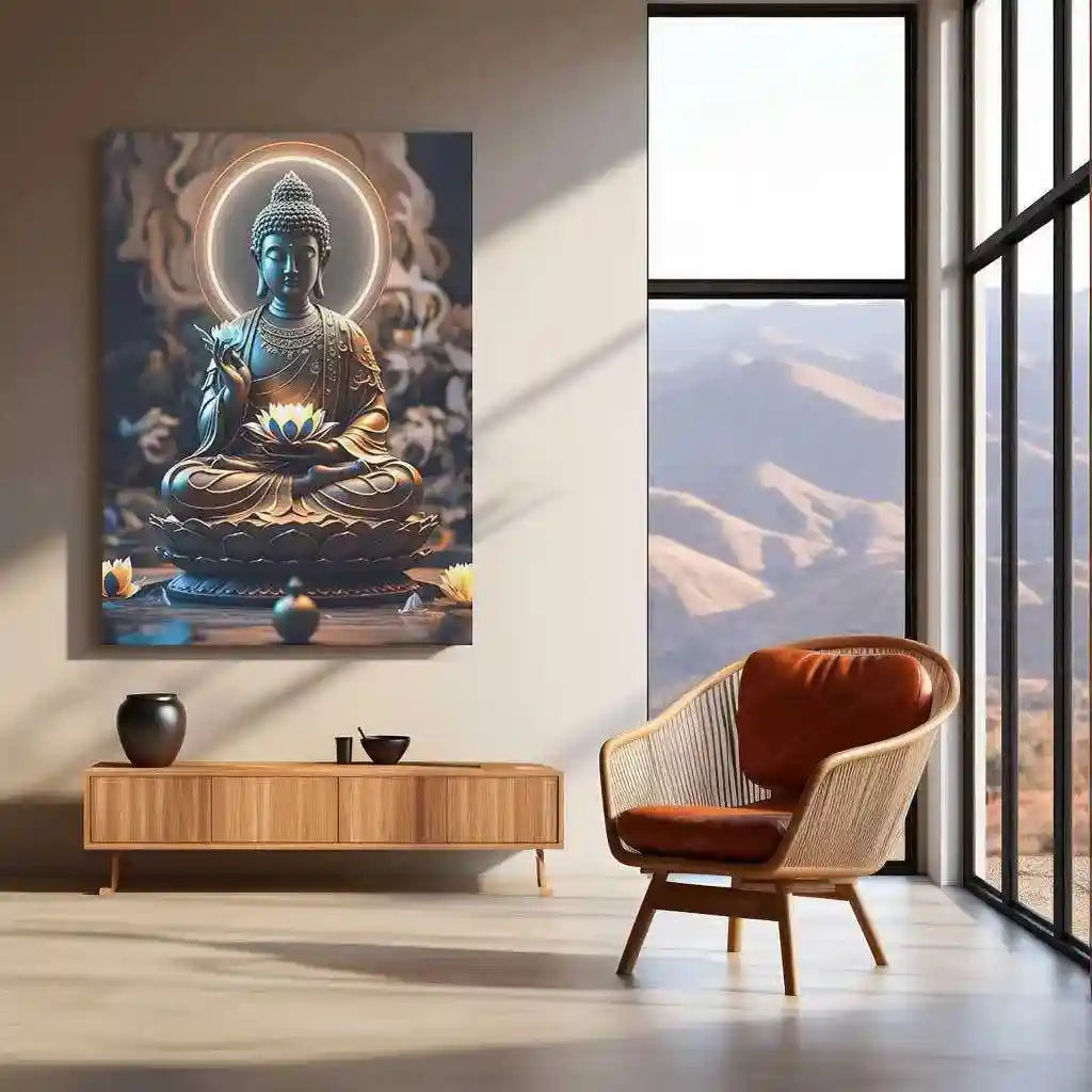 Gautam Buddha Neon LED Metal Poster â Spiritual & Meditative Wall Art - TURTLEWINGS