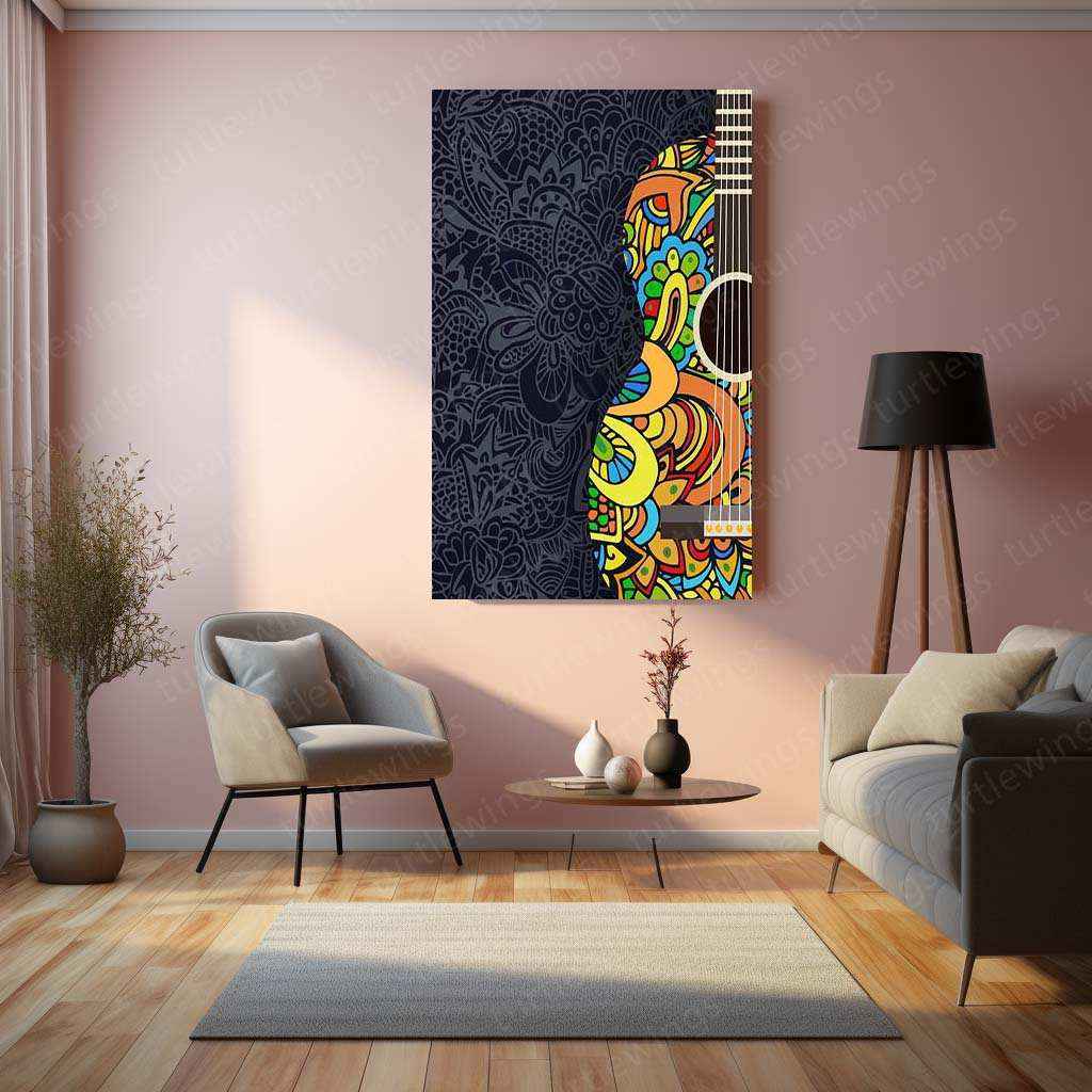 Guitar Mandala Metal Poster | Musical Boho Wall Art | Artistic Instrument Decor - TURTLEWINGS