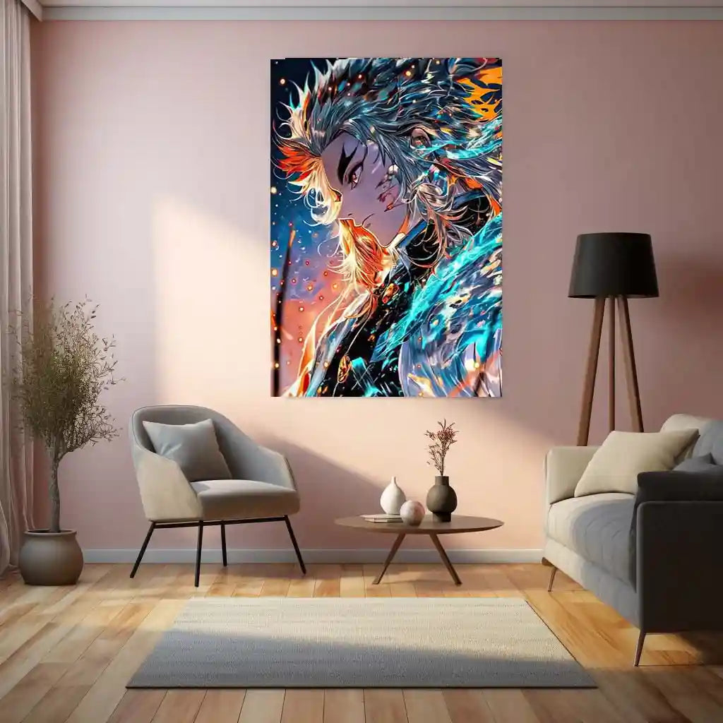 Anime Metal Poster | Kyojuro Rengoku – Flame of the Unbreakable Will | Demon Slayer Metal Frame | Anime Warrior Wall Art - TURTLEWINGS