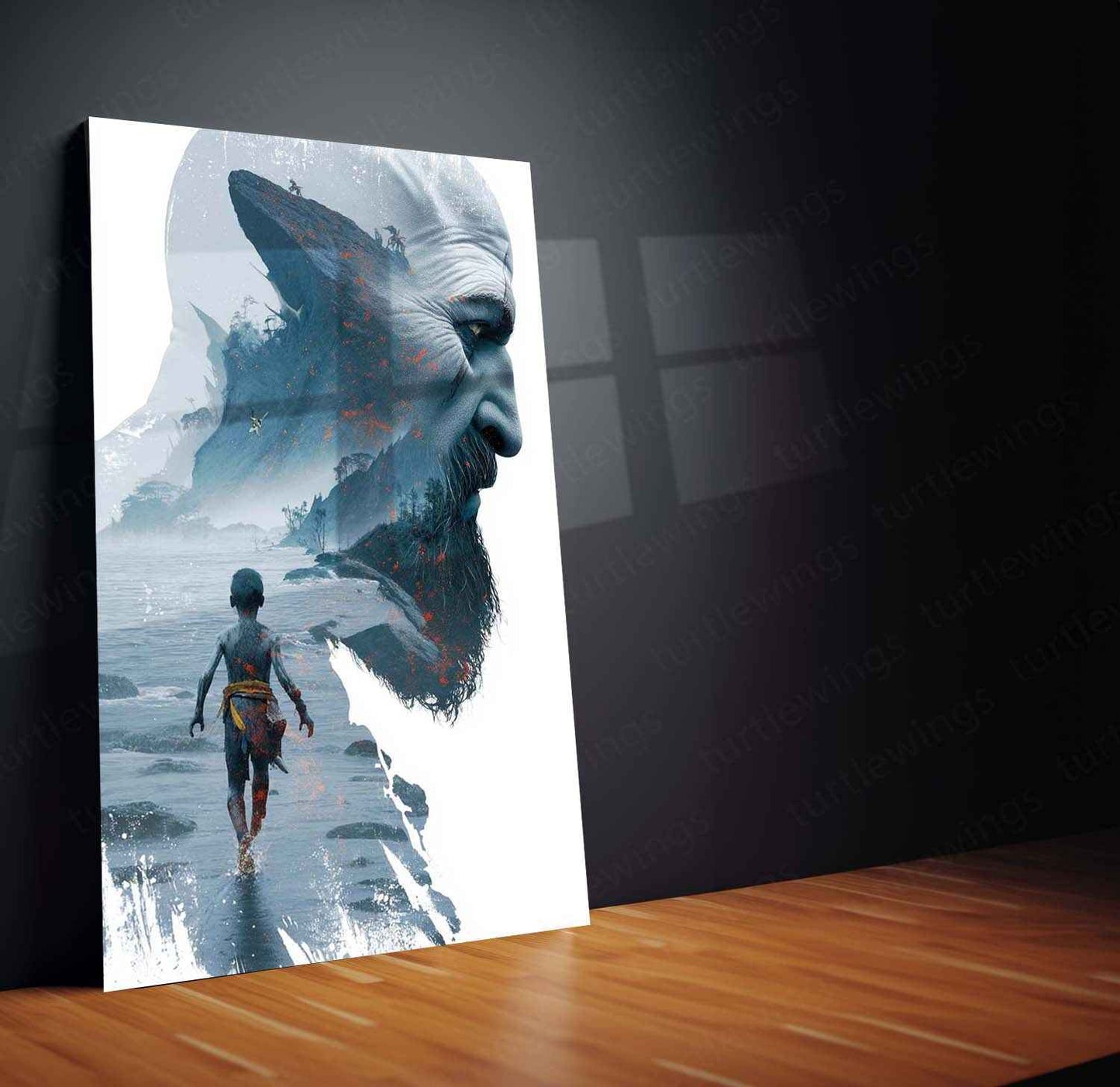 Game Metal Poster | ⚔️ Kratos Double Exposure Metal Poster | God of War Game Cover Art | Epic Gaming Wall Decor - TURTLEWINGS