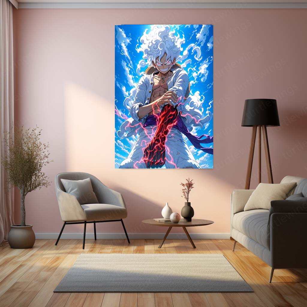 Anime Metal Poster | Gear 5 Monkey D. Luffy Skybound Power Metal Poster | One Piece Anime Wall Art | Premium Aluminum Print