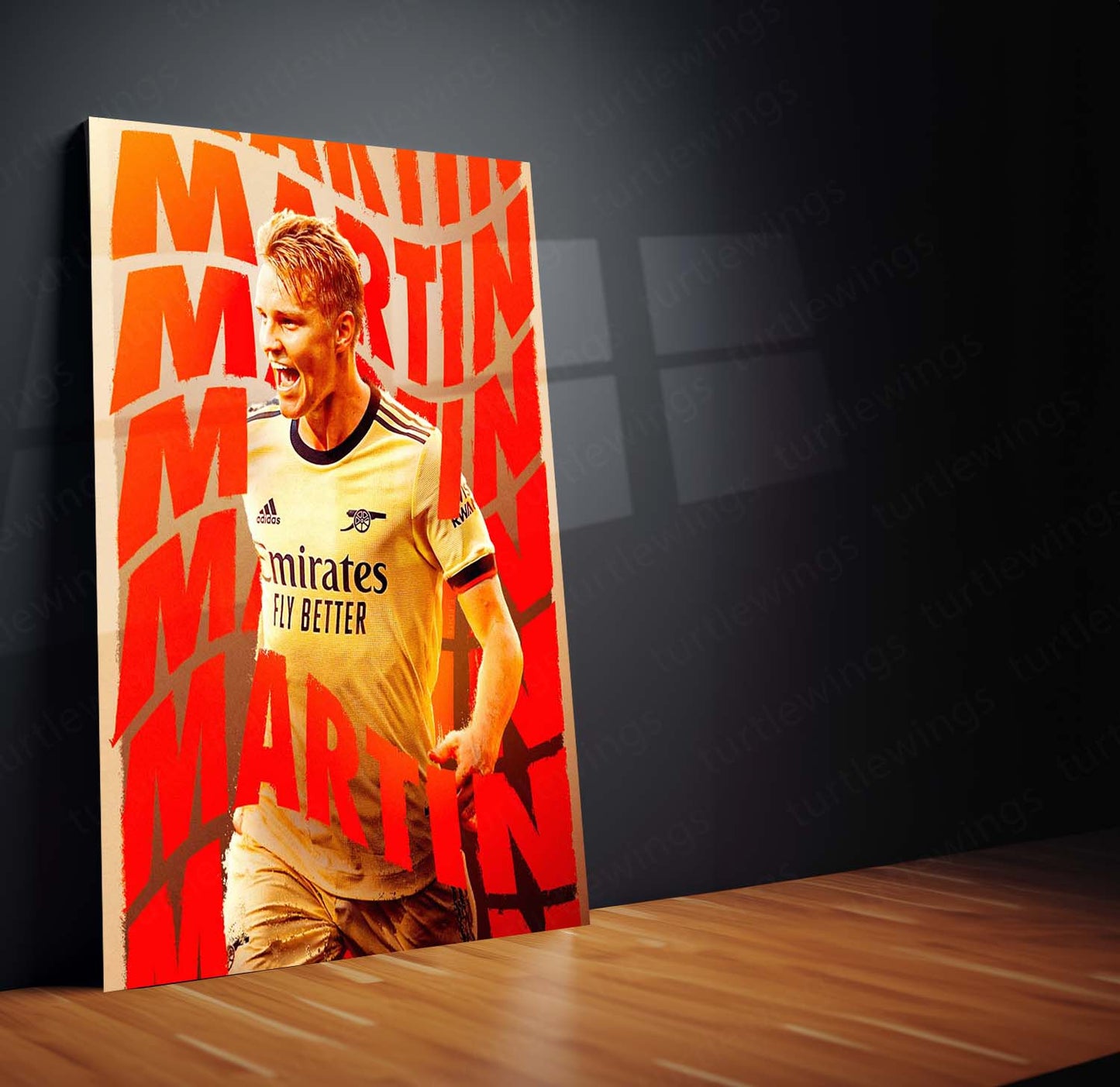Martin degaard Arsenal Metal Frame – Yellow Typographic Poster | Captain Wall Art - TURTLEWINGS