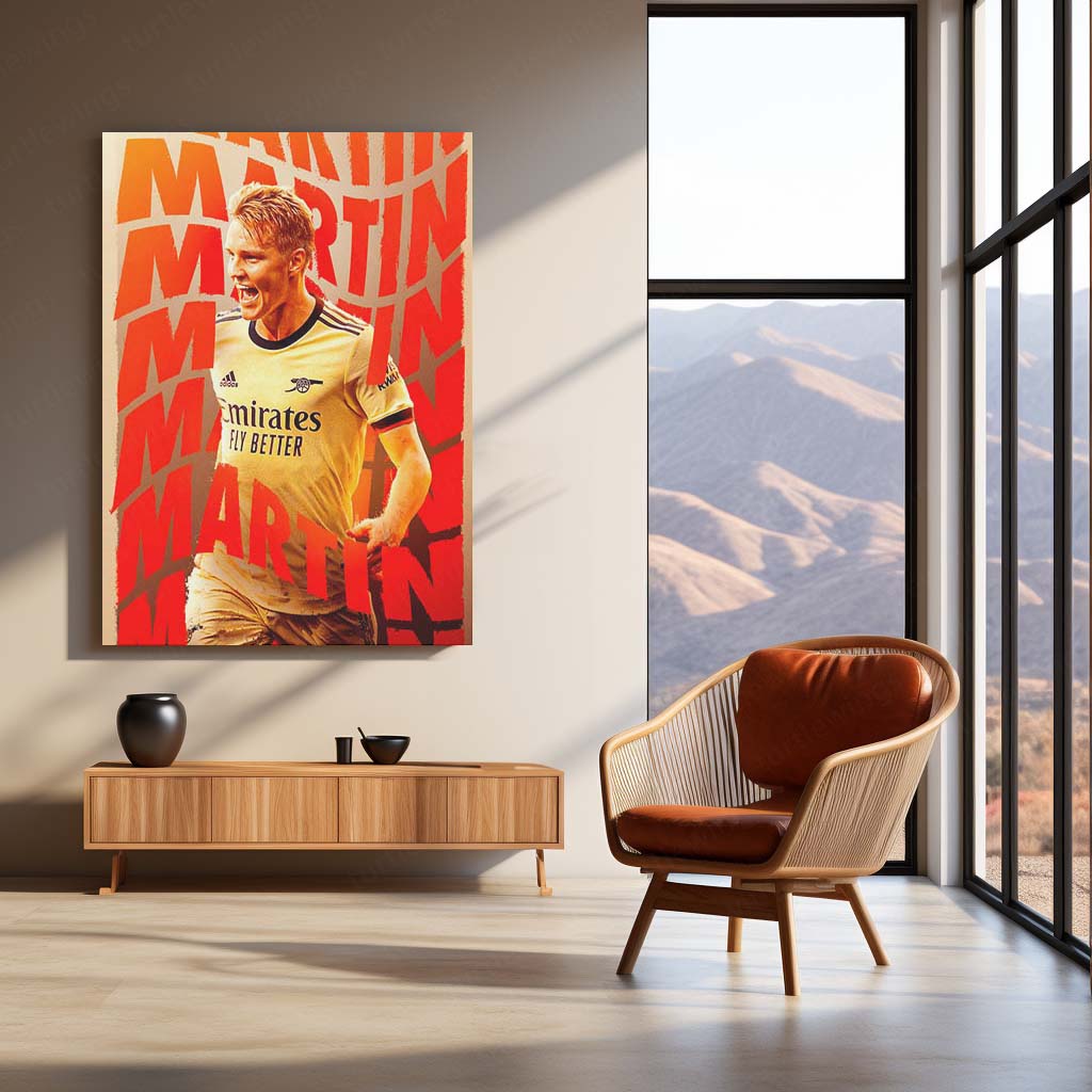 Martin degaard Arsenal Metal Frame – Yellow Typographic Poster | Captain Wall Art - TURTLEWINGS