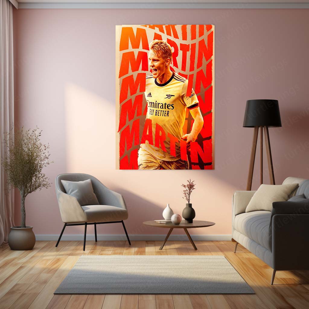 Martin degaard Arsenal Metal Frame – Yellow Typographic Poster | Captain Wall Art - TURTLEWINGS