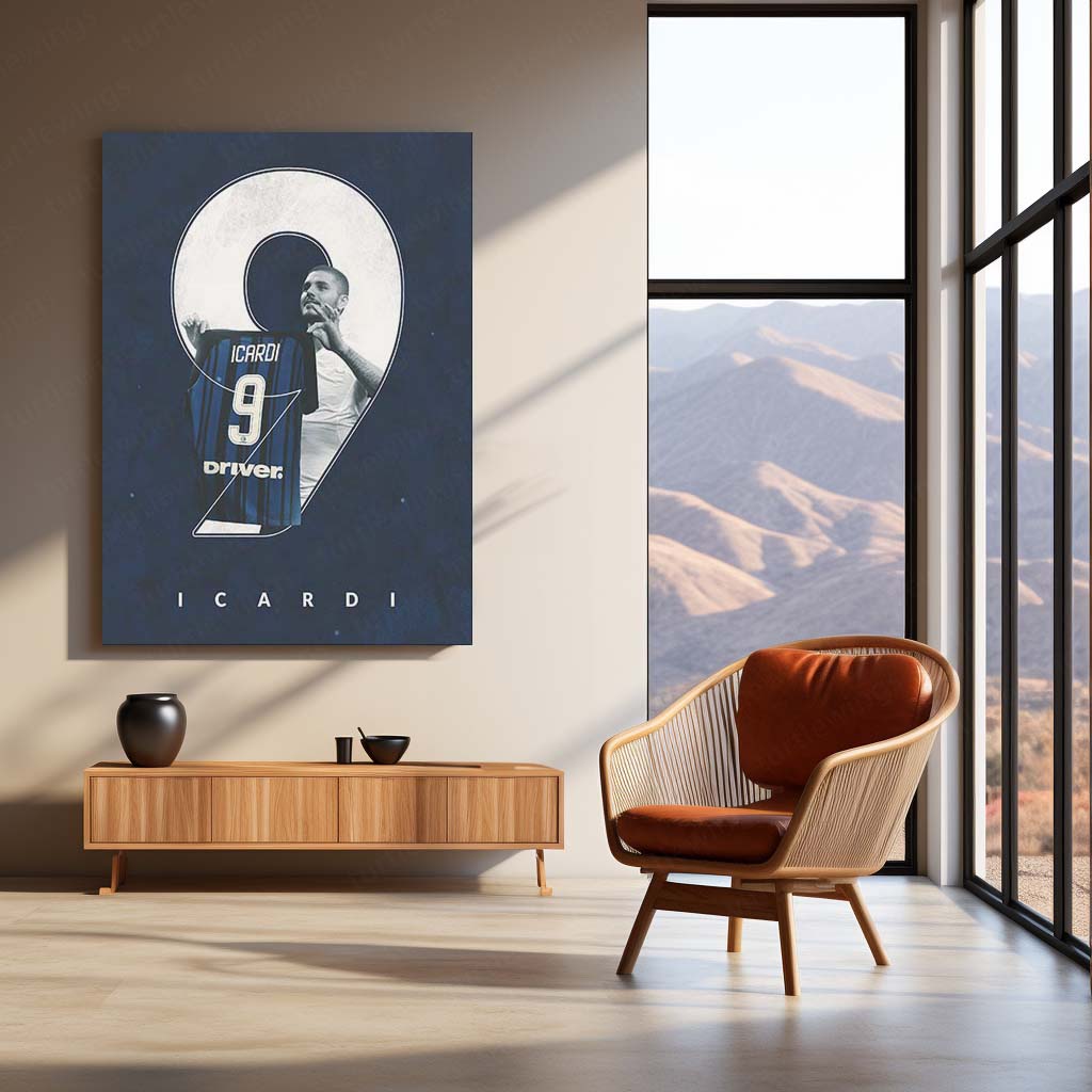 Mauro Icardi Inter Milan Metal Frame – Jersey #9 Artwork | Striker Wall Art - TURTLEWINGS