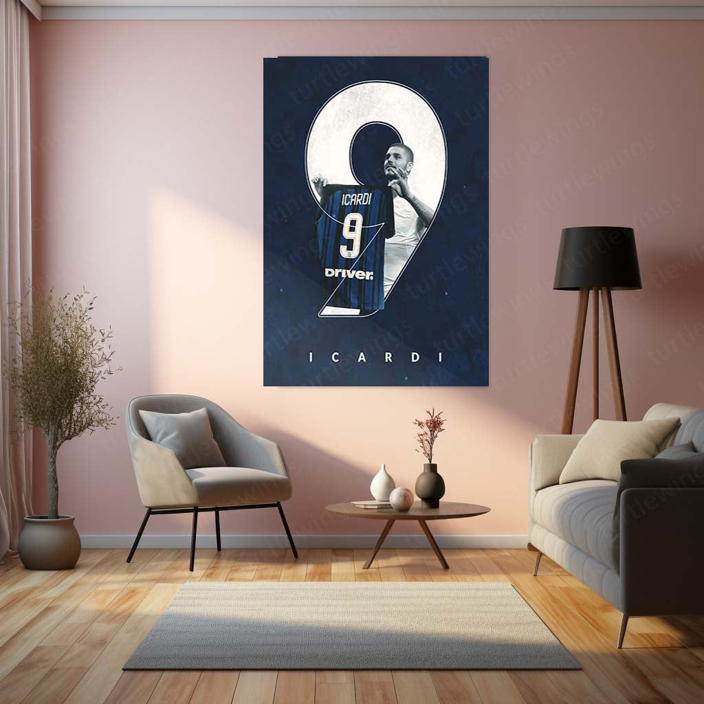 Mauro Icardi Inter Milan Metal Frame – Jersey #9 Artwork | Striker Wall Art - TURTLEWINGS