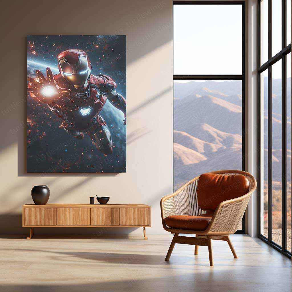 Iron Man Floating in the Air with Cosmic Background - TURTLEWINGS