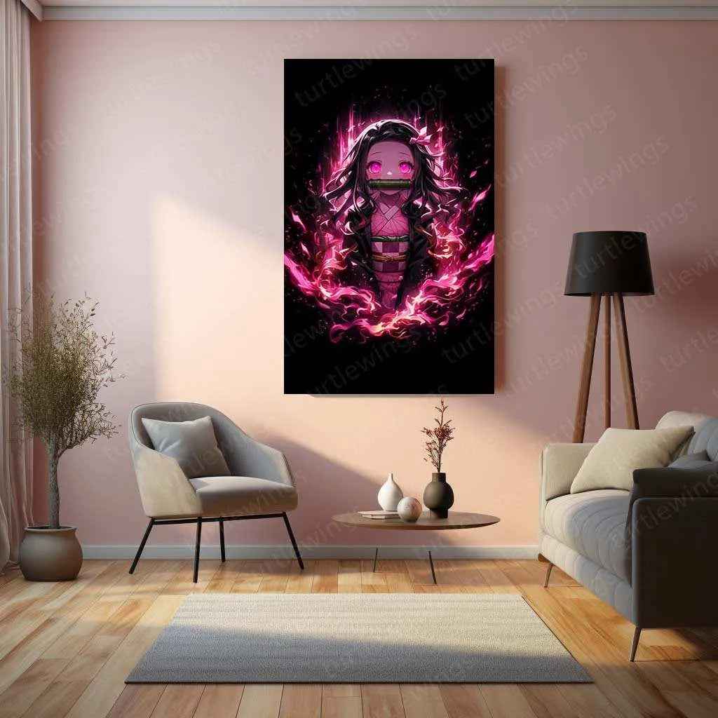 Nezuko Kamado Metal Poster – Demon Slayer’s Fiery Protector | Stunning Nezuko Anime Wall Art 3 - TURTLEWINGS