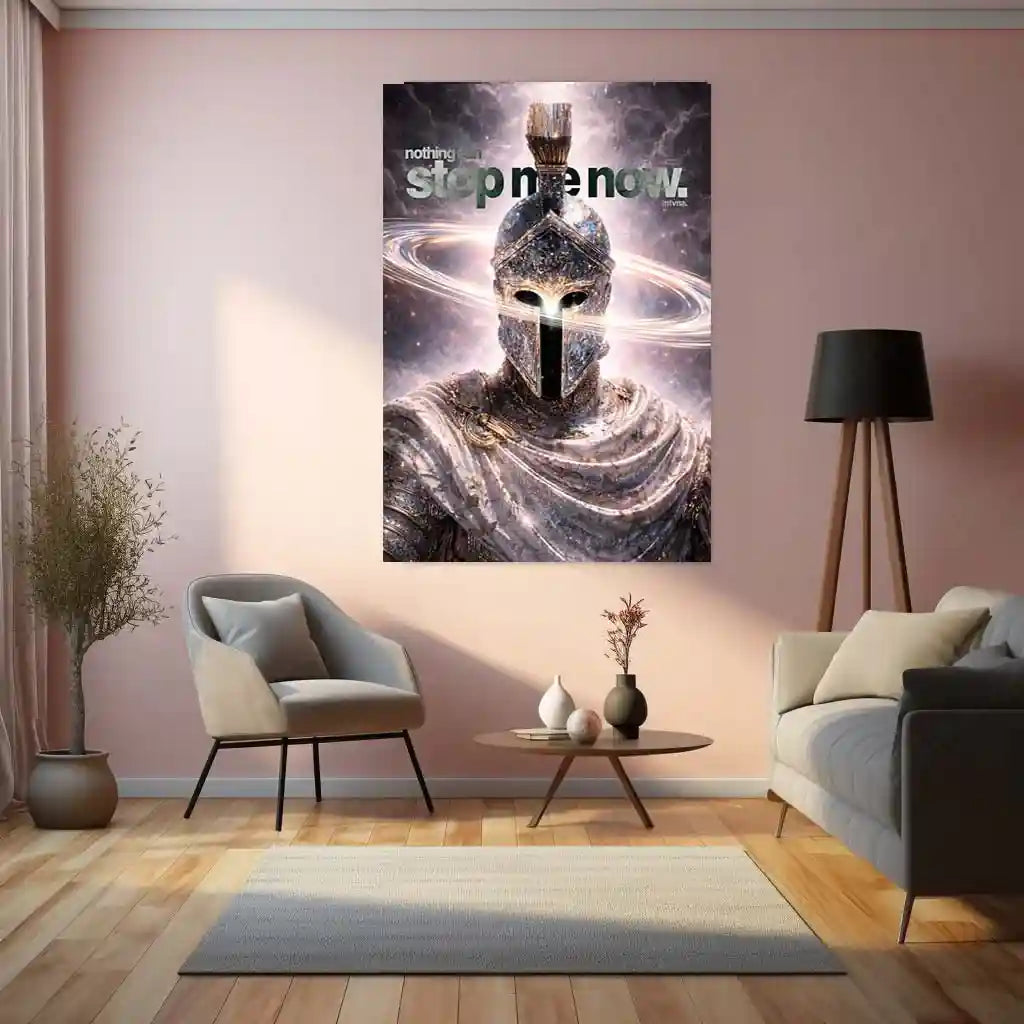 Quote Metal Poster | “Nothing Can Stop Me Now” Warrior Quote Metal Frame Wall Art | Spartan Helmet Motivation Poster | Premium Gym & Office Decor - TURTLEWINGS