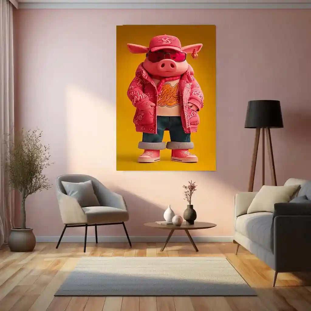 The Piglet Dressed Metal Poster | Przemytnik-Inspired Whimsical Animal Art | Playful Character Decor - TURTLEWINGS