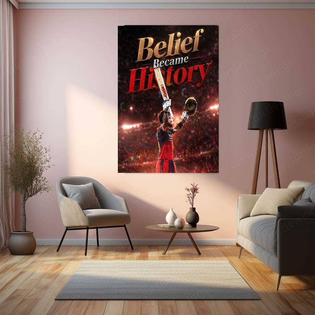 RCB virat Batting Celebration Metal Poster | IPL 2026 Cricket Champion Wall Art for Fans 05