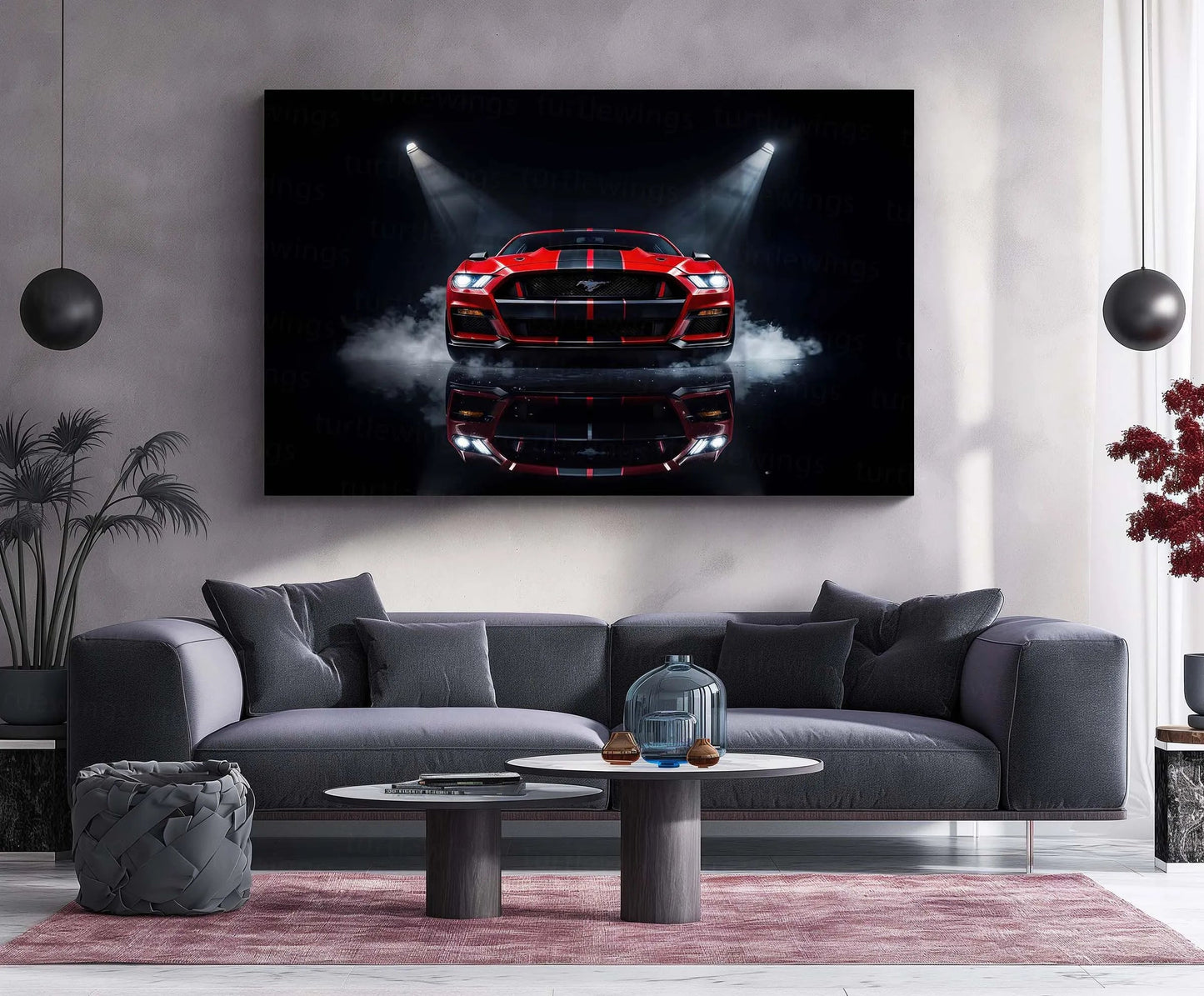 Red Ford Mustang Shelby | American Muscle Metal Frame | High-Performance Car Wall Art - TURTLEWINGS