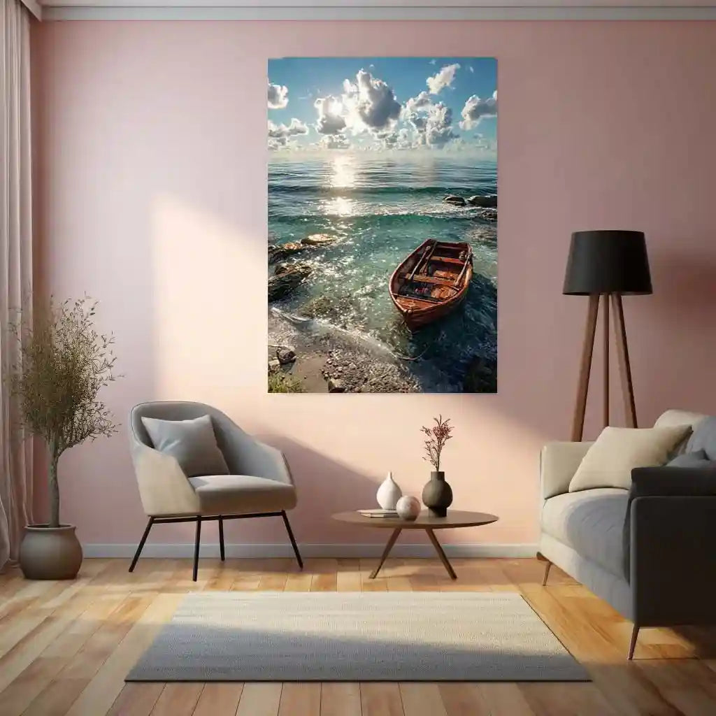 Sea Boat Metal Poster | Nautical Adventure Wall Art | Ocean Journey Aesthetic Decor - TURTLEWINGS