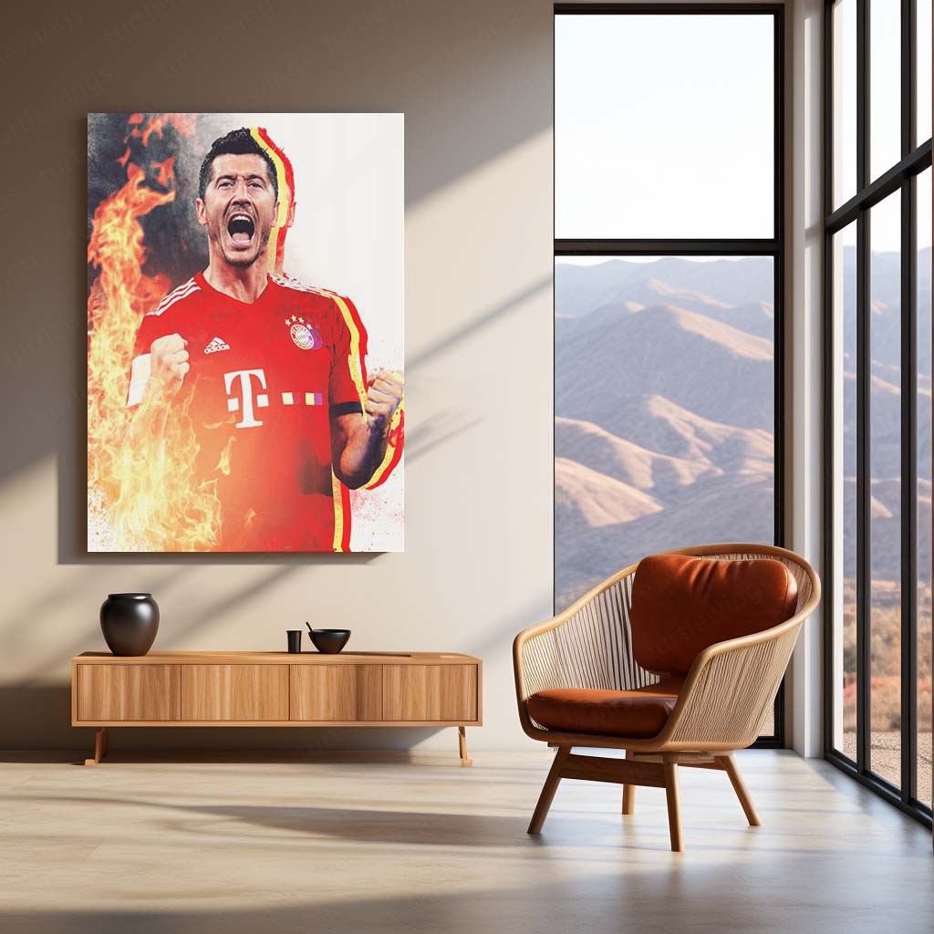 Robert Lewandowski Bayern Munich Metal Frame – Fire Goal Celebration | Bundesliga Wall Art - TURTLEWINGS