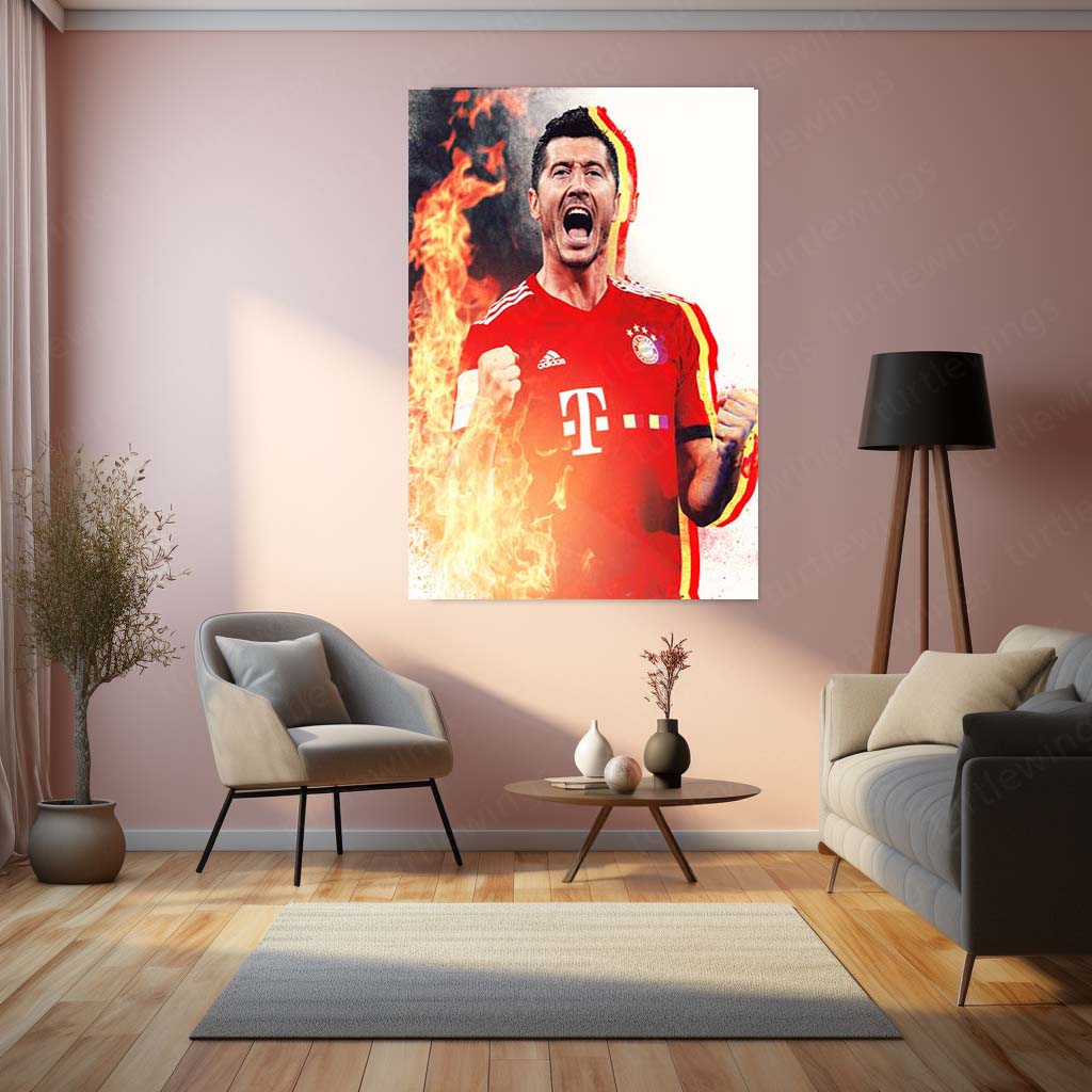 Robert Lewandowski Bayern Munich Metal Frame – Fire Goal Celebration | Bundesliga Wall Art - TURTLEWINGS