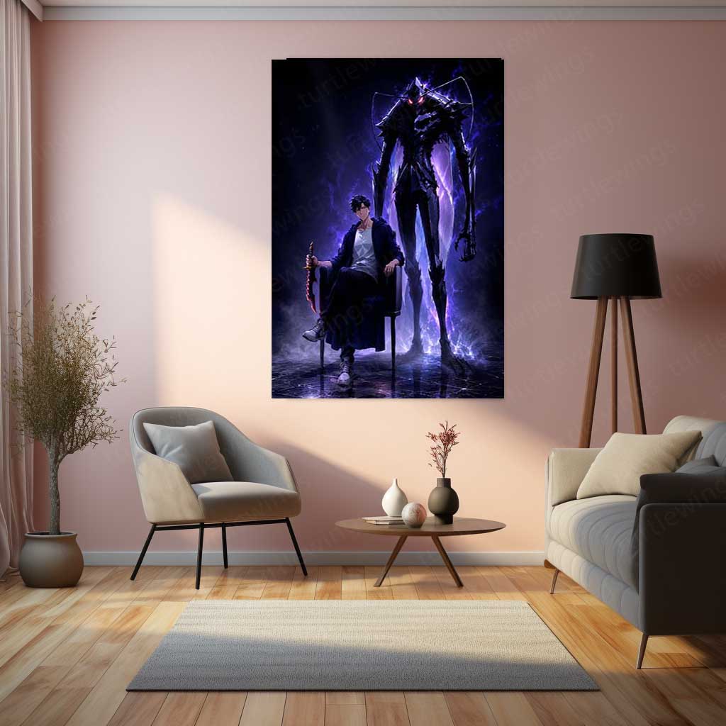 Anime Metal Poster | Sung Jin-Woo – Shadow Monarch Metal Poster Solo Leveling Inspired Wall Art | Dark Power Anime Metal Frame