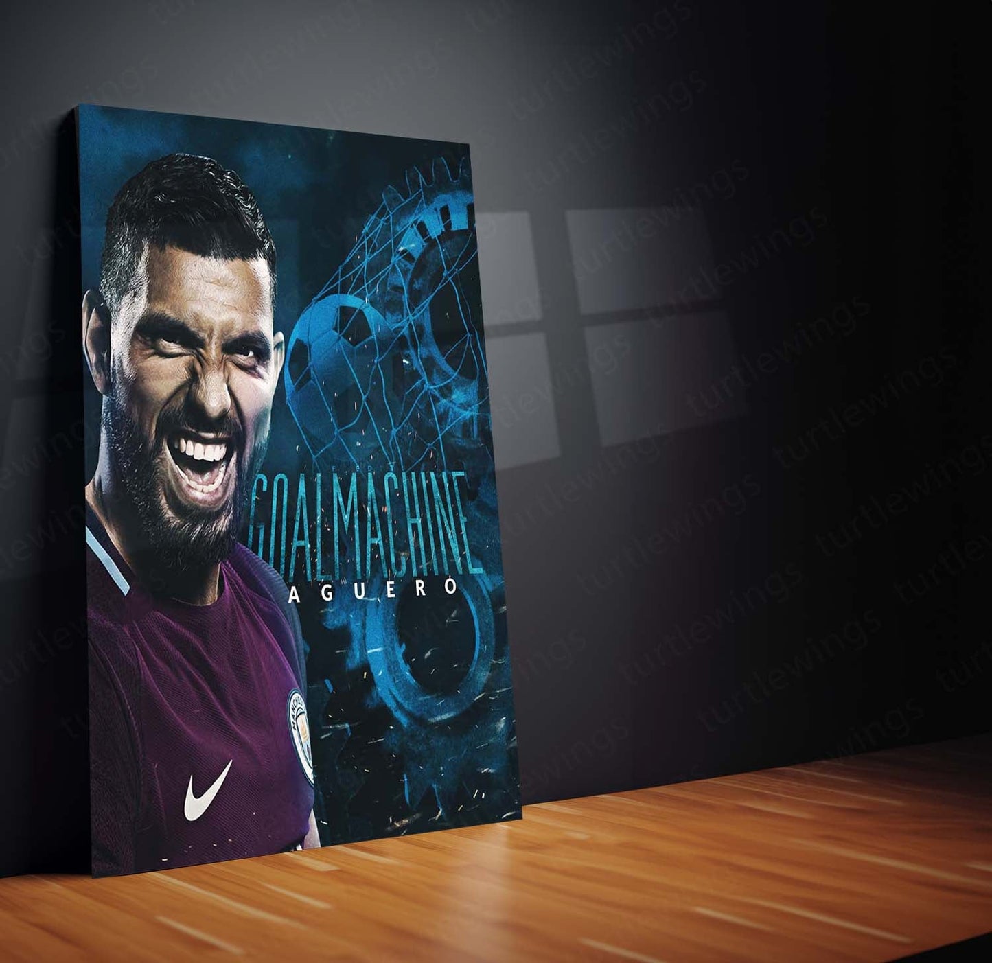 Sergio Agüero Manchester City Metal Frame – Goal Machine Poster | Premier League Legend Wall Art - TURTLEWINGS