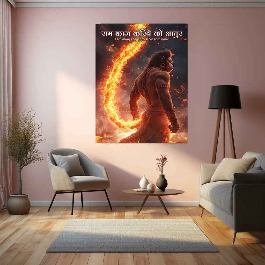 Spiritual God Metal Poster | Lord Hanuman Metal Frame – Divine Strength & Devotion Wall Art02 - TURTLEWINGS