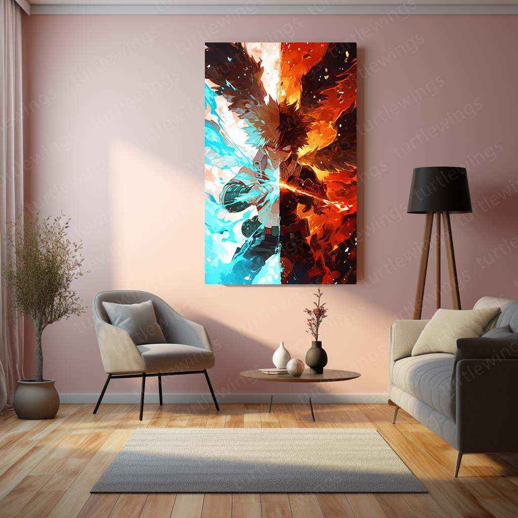Shoto Todoroki Split Image Poster – Dual Powers of Ice and Fire - TURTLEWINGS