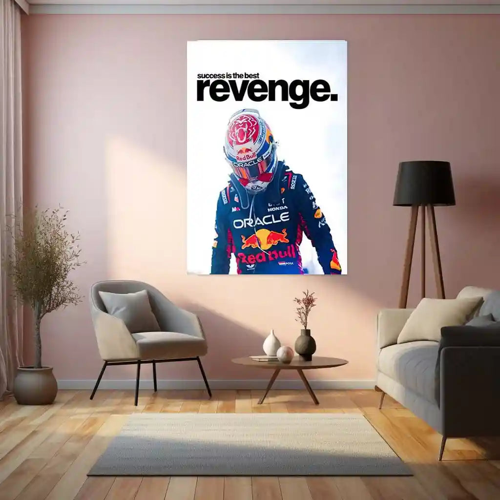 Quote Metal Poster | Max Verstappen – Success Is the Best Revenge Metal Frame Cold Execution, Champion Payback & F1 Dominance Wall Art | Relentless Motorsport Quote Metal Poster - TURTLEWINGS