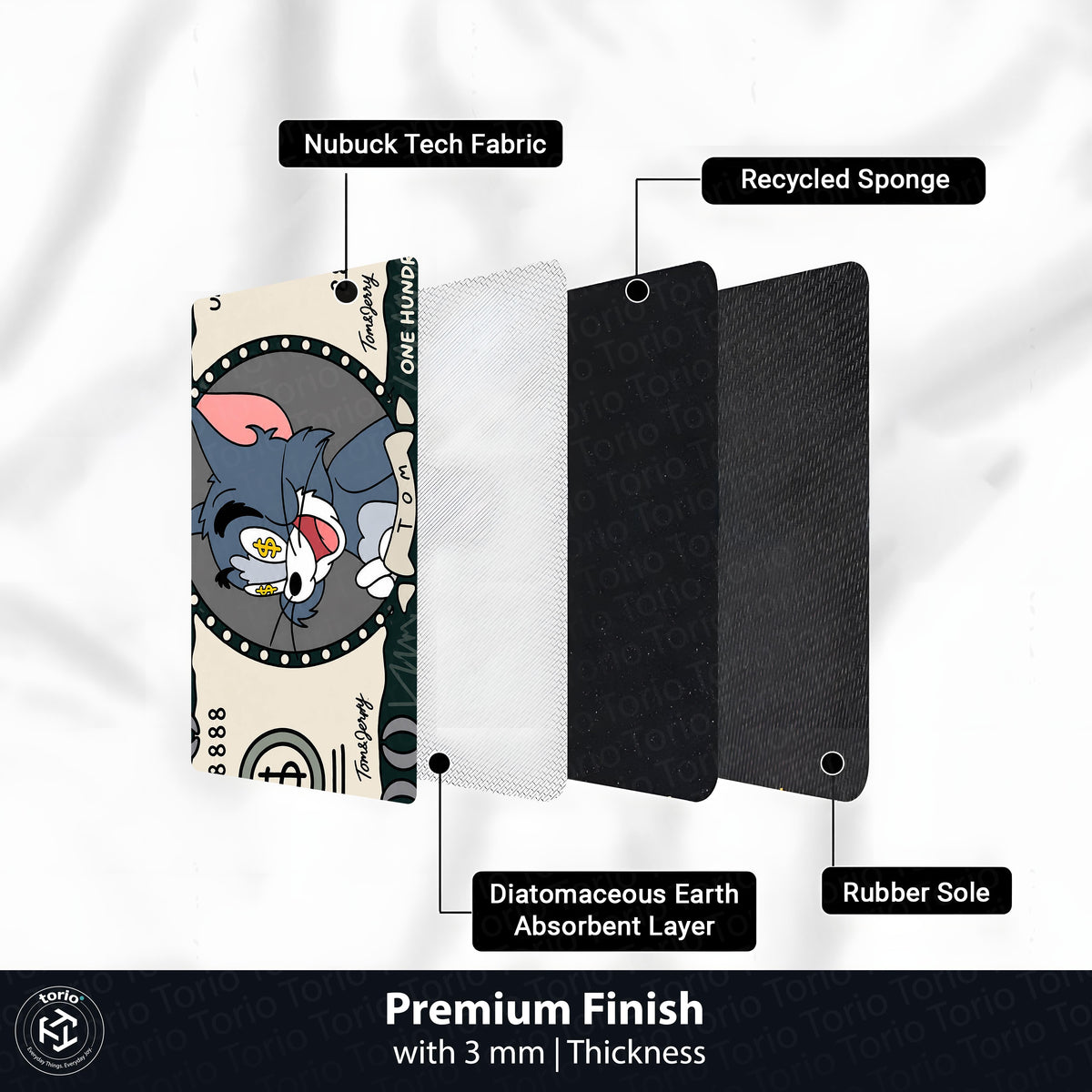 Tom Cat Money Note Flat Rug | Tom and Jerry Cartoon Dollar Bill Inspired Bedroom Flat Rug for Gaming Room & Cartoon Decor