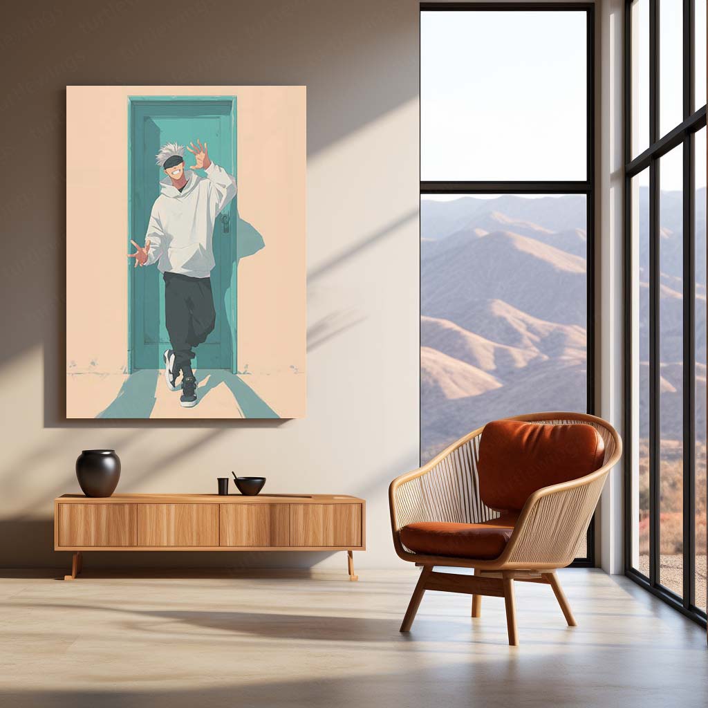 Gojo Satoru Illustrated Metal Frame – Jujutsu Kaisen Anime Poster | Six Eyes Sorcerer Wall Art | Otaku-Grade Room Decor - TURTLEWINGS