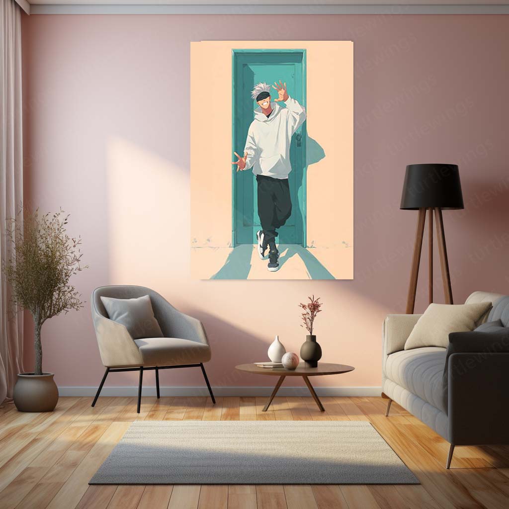 Gojo Satoru Illustrated Metal Frame – Jujutsu Kaisen Anime Poster | Six Eyes Sorcerer Wall Art | Otaku-Grade Room Decor - TURTLEWINGS