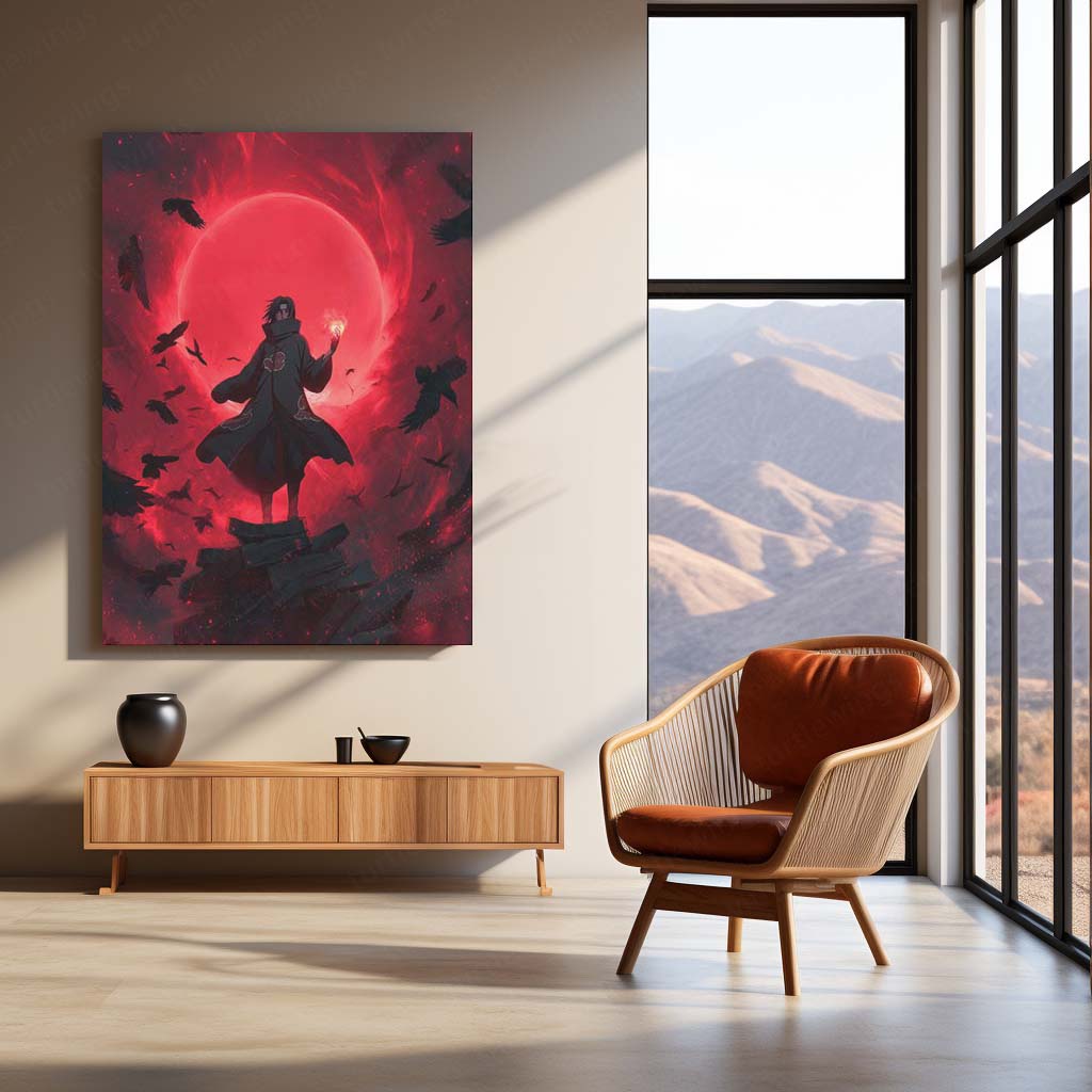 Itachi Uchiha Heroic Full-Body Scene Metal Frame – Naruto Shippuden Poster | Anime-Style Uchiha Clan Wall Art | Legendary Shinobi Decor - TURTLEWINGS