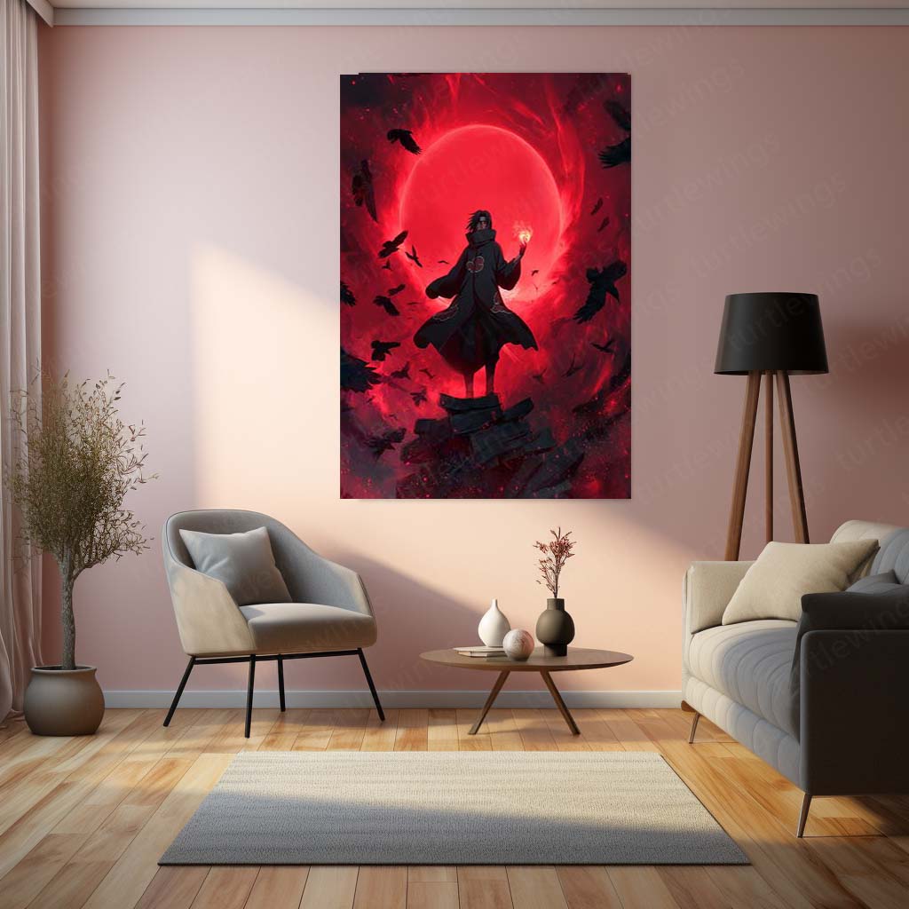Itachi Uchiha Heroic Full-Body Scene Metal Frame – Naruto Shippuden Poster | Anime-Style Uchiha Clan Wall Art | Legendary Shinobi Decor - TURTLEWINGS