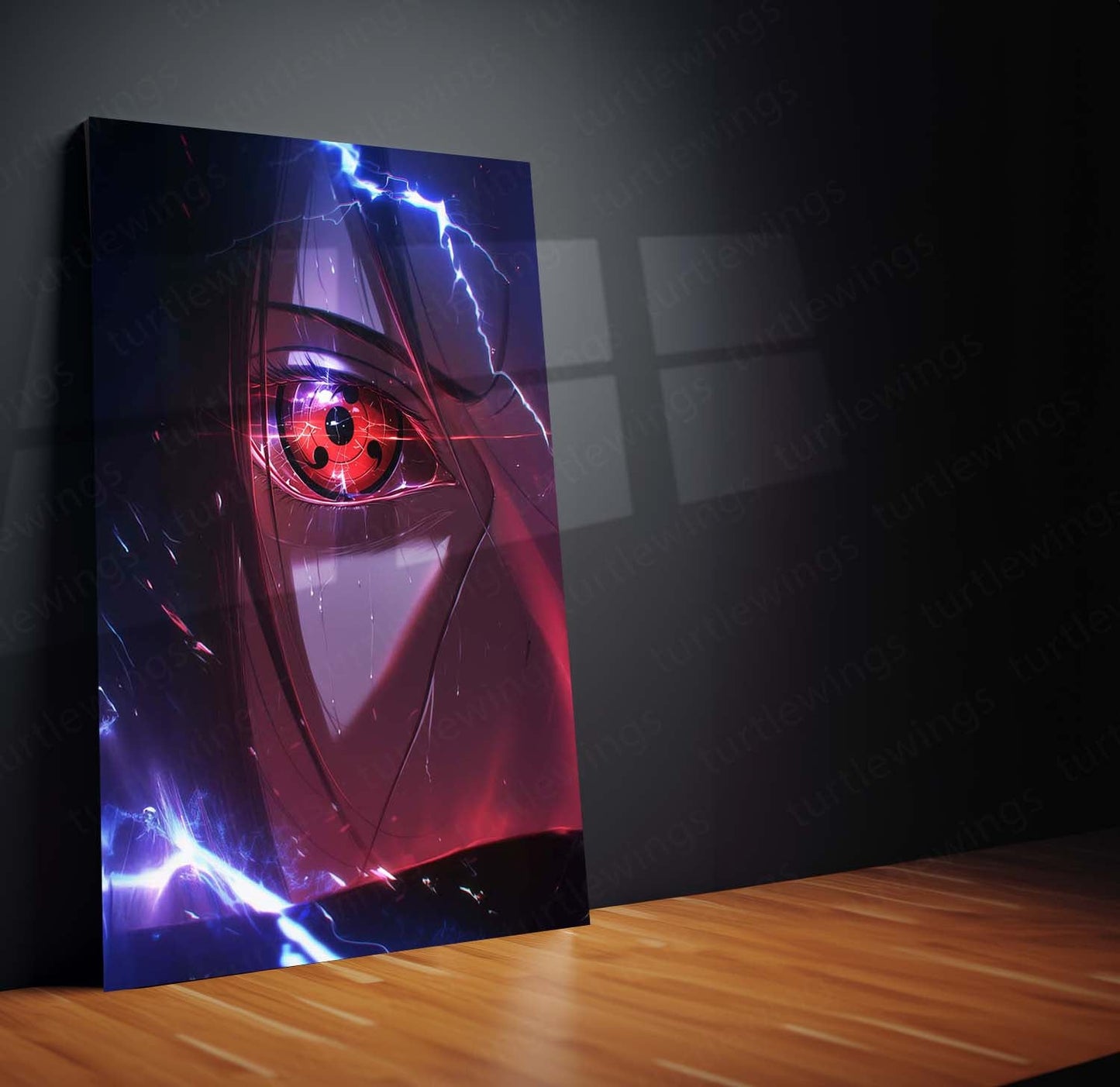 Itachi Uchiha in the Dark Metal Frame – Close-Up Akatsuki Naruto Poster | Shadowed Sharingan Wall Art | Anime Villain Decor - TURTLEWINGS