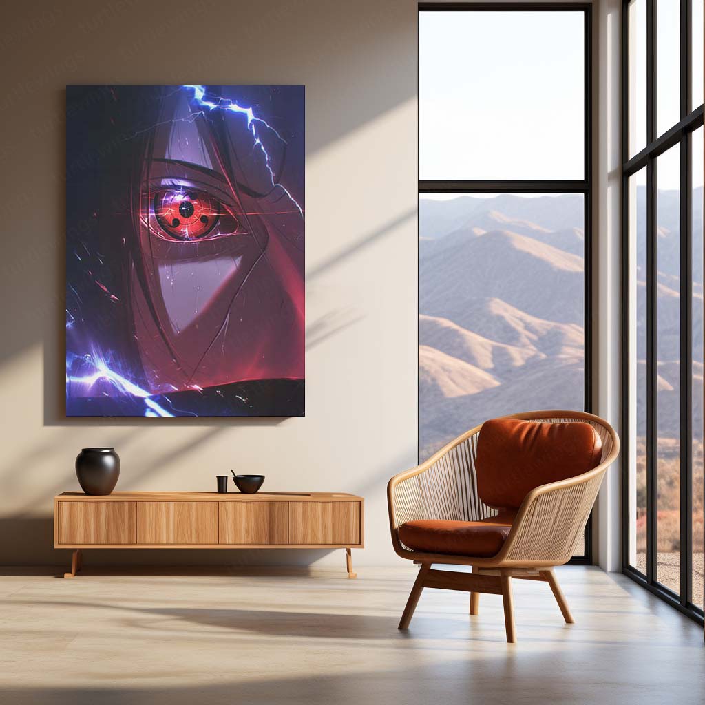 Itachi Uchiha in the Dark Metal Frame – Close-Up Akatsuki Naruto Poster | Shadowed Sharingan Wall Art | Anime Villain Decor - TURTLEWINGS
