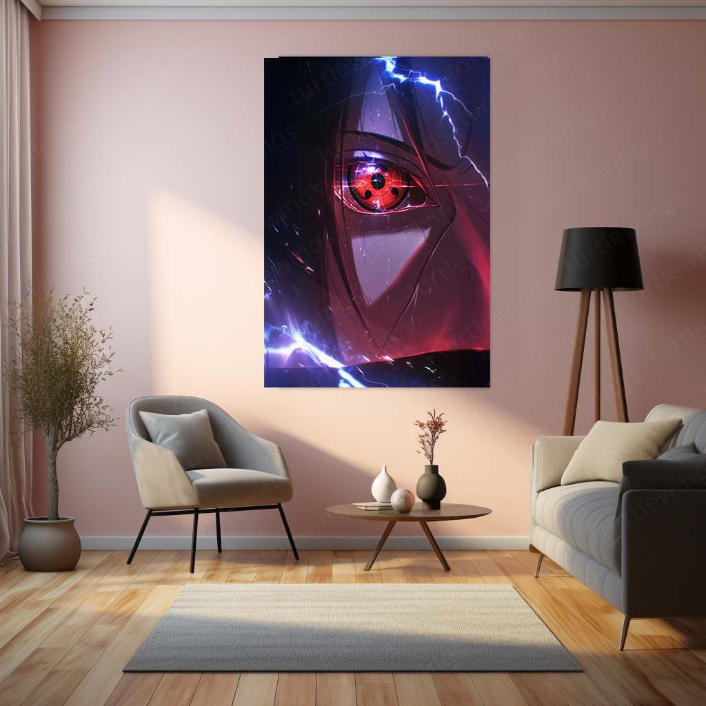 Itachi Uchiha in the Dark Metal Frame – Close-Up Akatsuki Naruto Poster | Shadowed Sharingan Wall Art | Anime Villain Decor - TURTLEWINGS