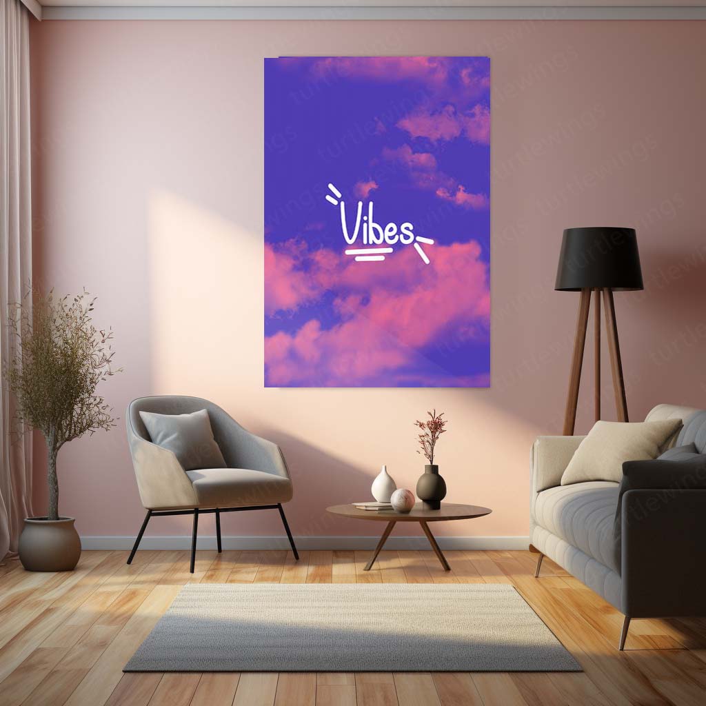 Vibes Art Metal Frame – Aesthetic Typography Wall Poster | Feel-Good Decor for Modern Spaces | Bold Minimalist Design - TURTLEWINGS