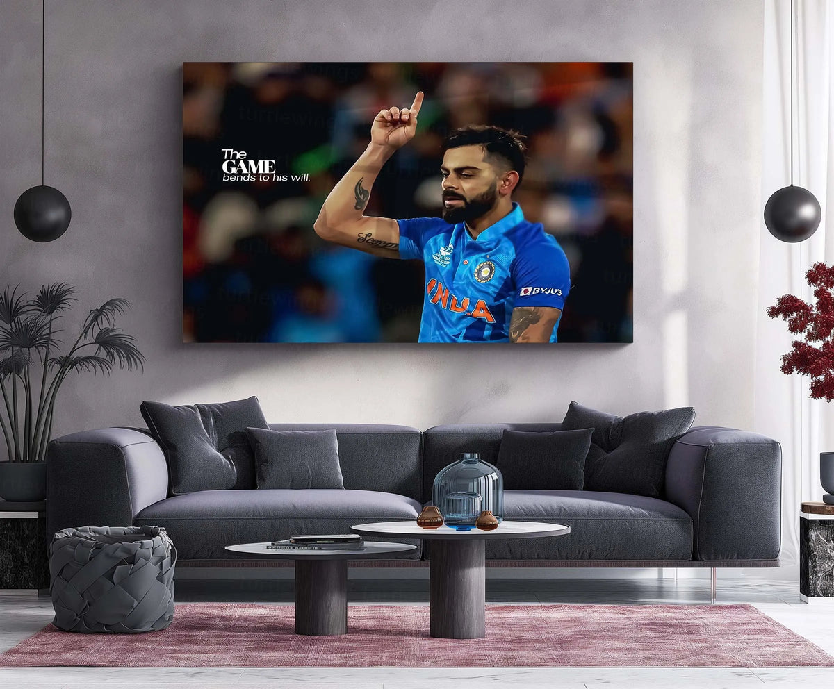 Virat Kohli – The Game Bends to His Will | Cricket Legend Metal Frame Poster - TURTLEWINGS